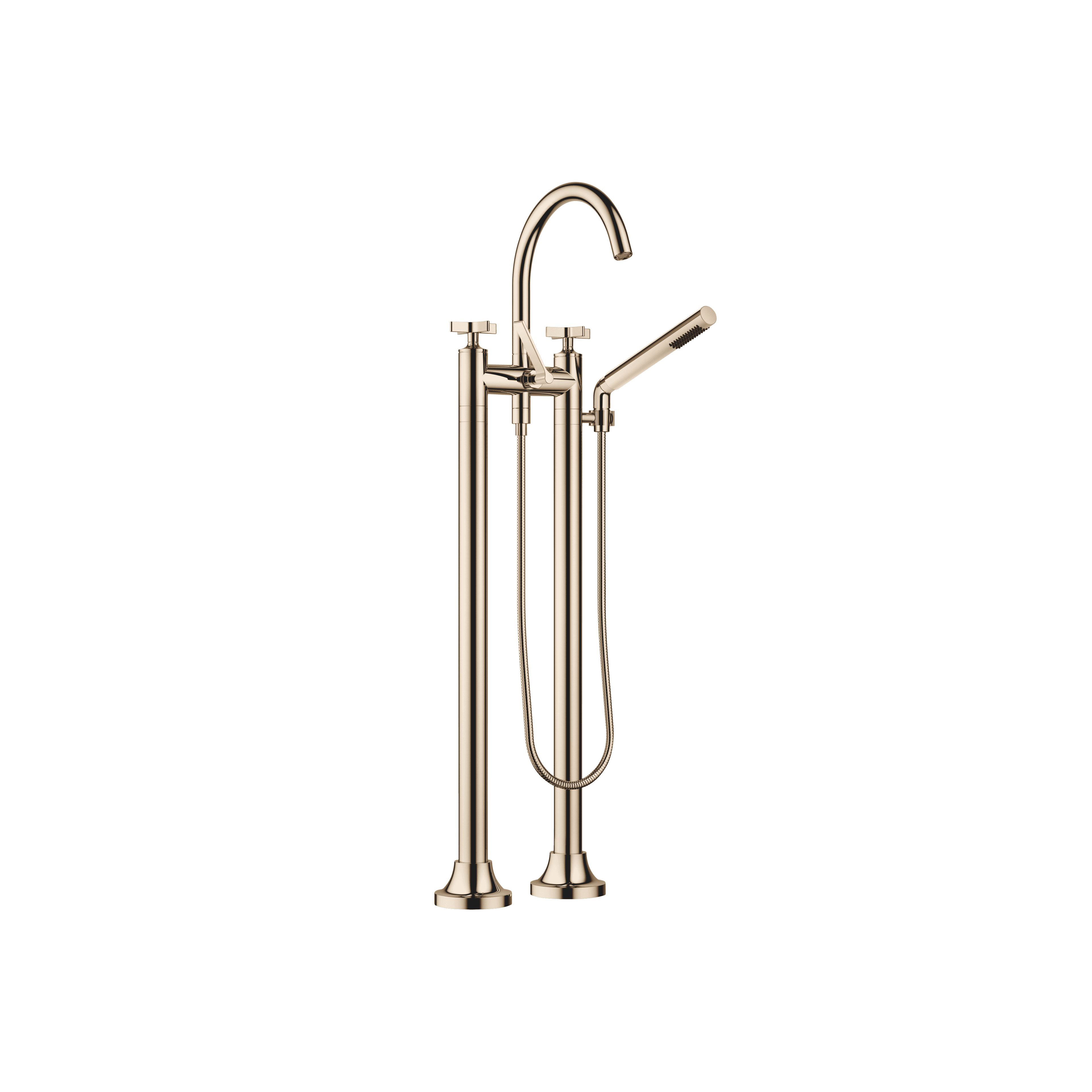 VAIA Two-hole bath mixer for free-standing assembly with hand shower set in Champagne (22kt Gold)