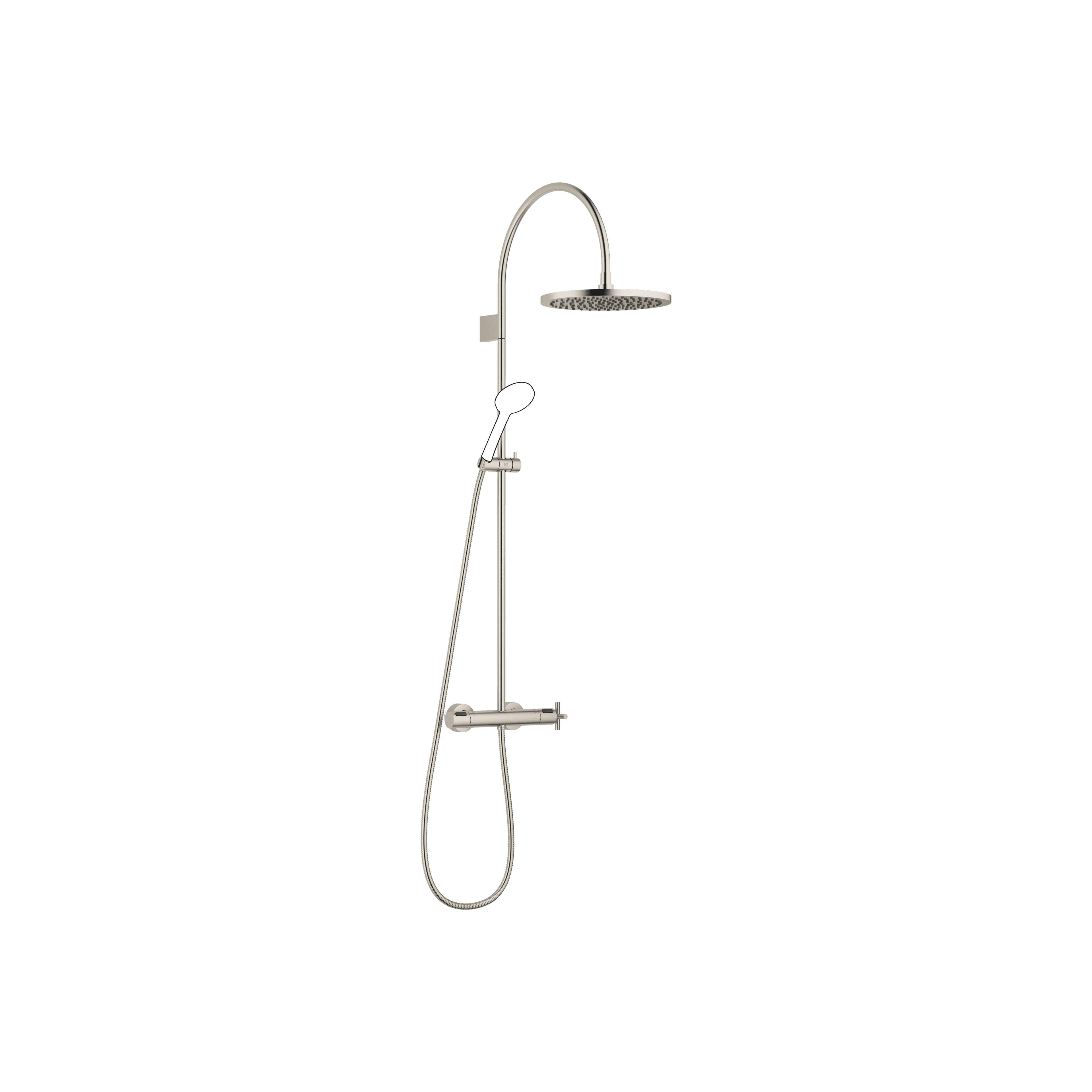 TARA Shower pipe with shower thermostat without hand shower 300 mm in Brushed Platinum