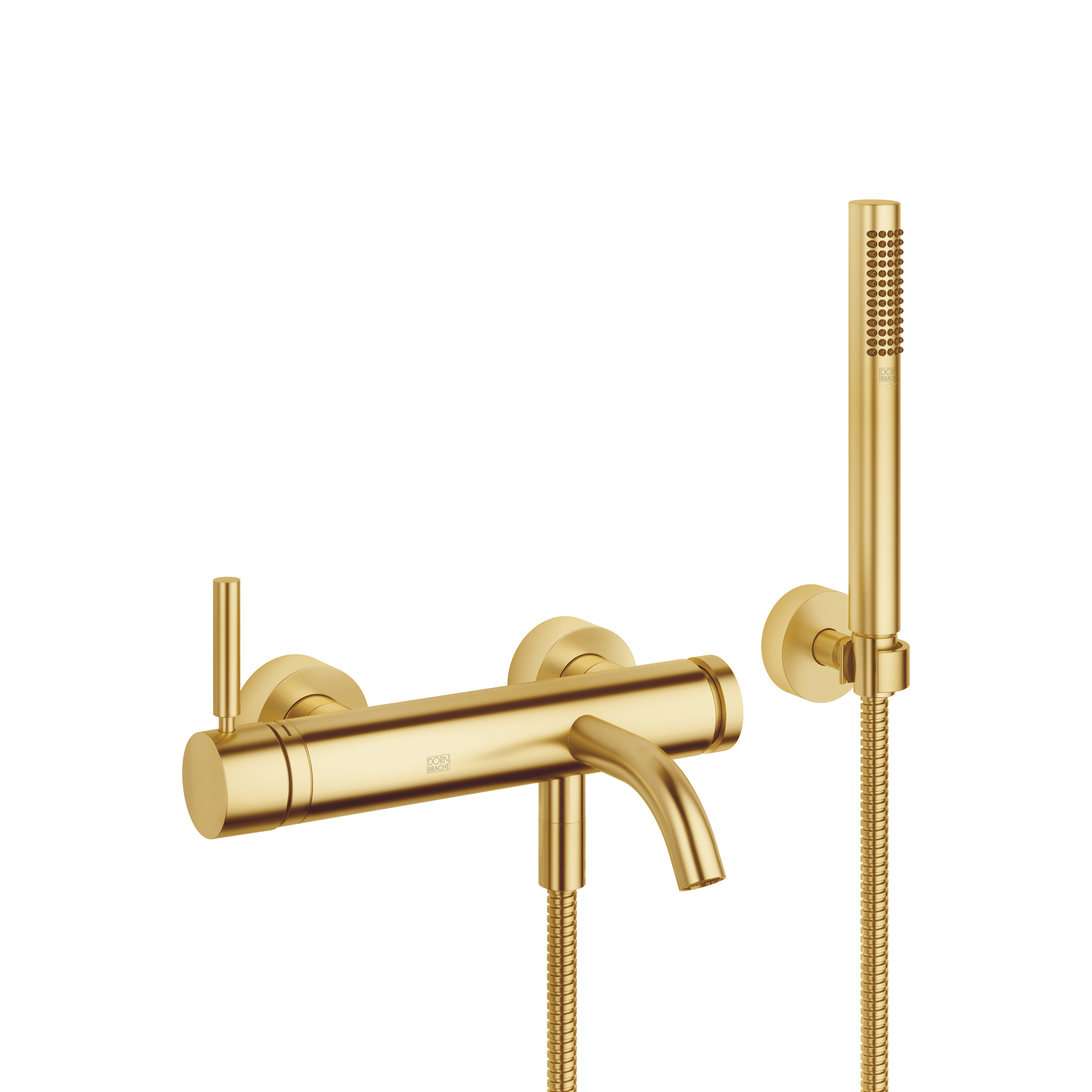 META Single-lever bath mixer for wall mounting with hand shower set in Brushed Gold (PVD)