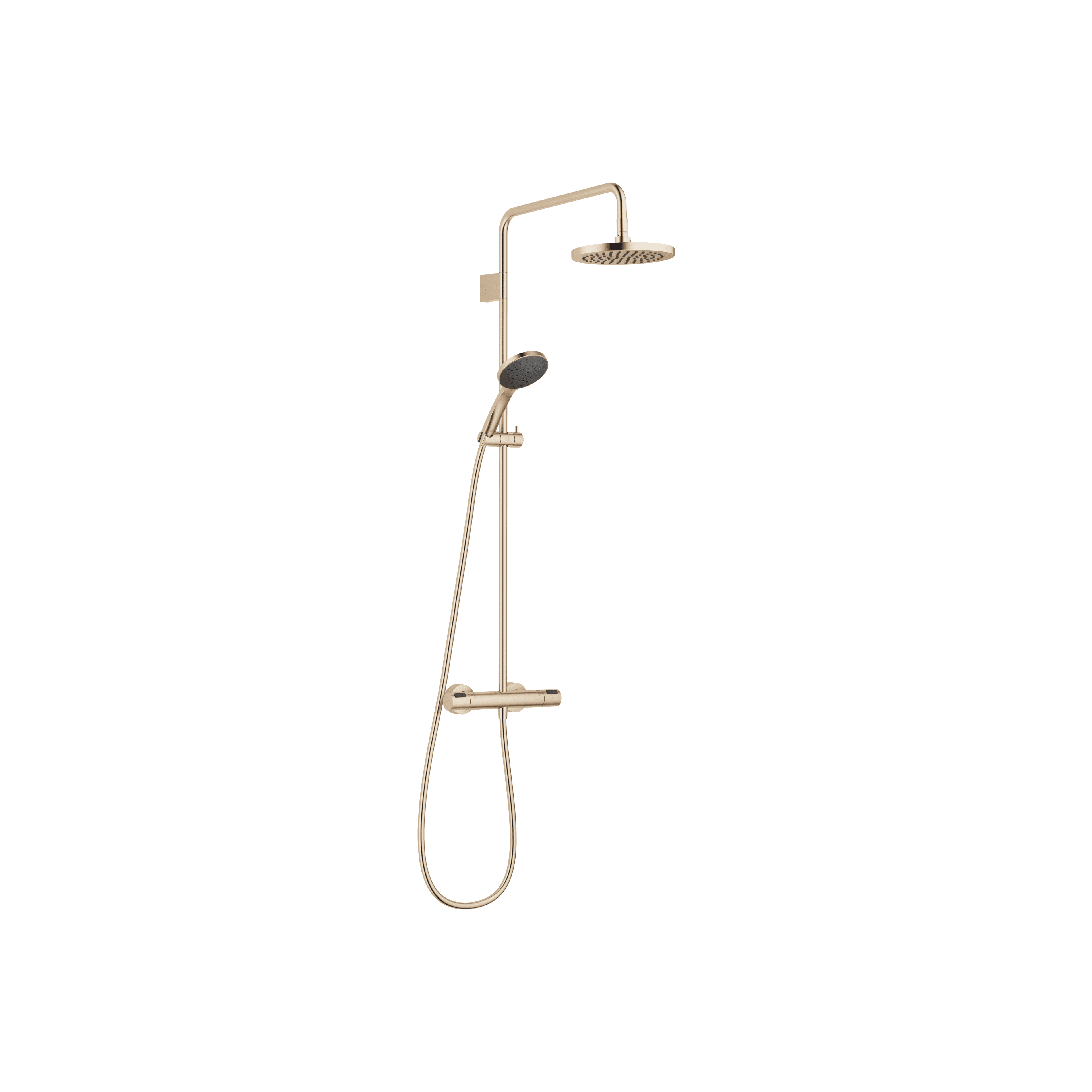 Shower pipe with shower thermostat with hand shower set FlowReduce 220 mm in Brushed Light Gold (PVD)