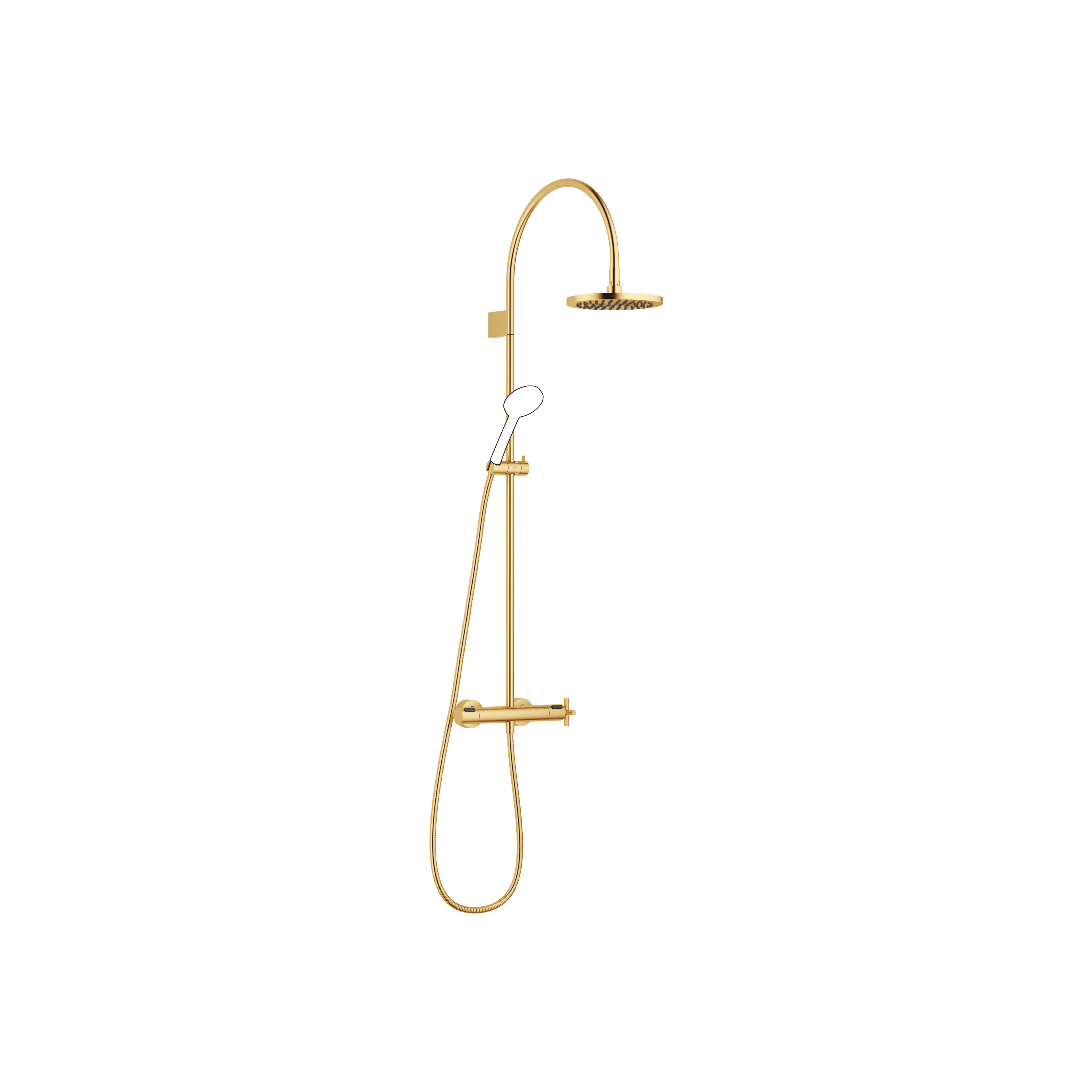 TARA Shower pipe with shower thermostat without hand shower FlowReduce 220 mm in Brushed Durabrass (23kt Gold)
