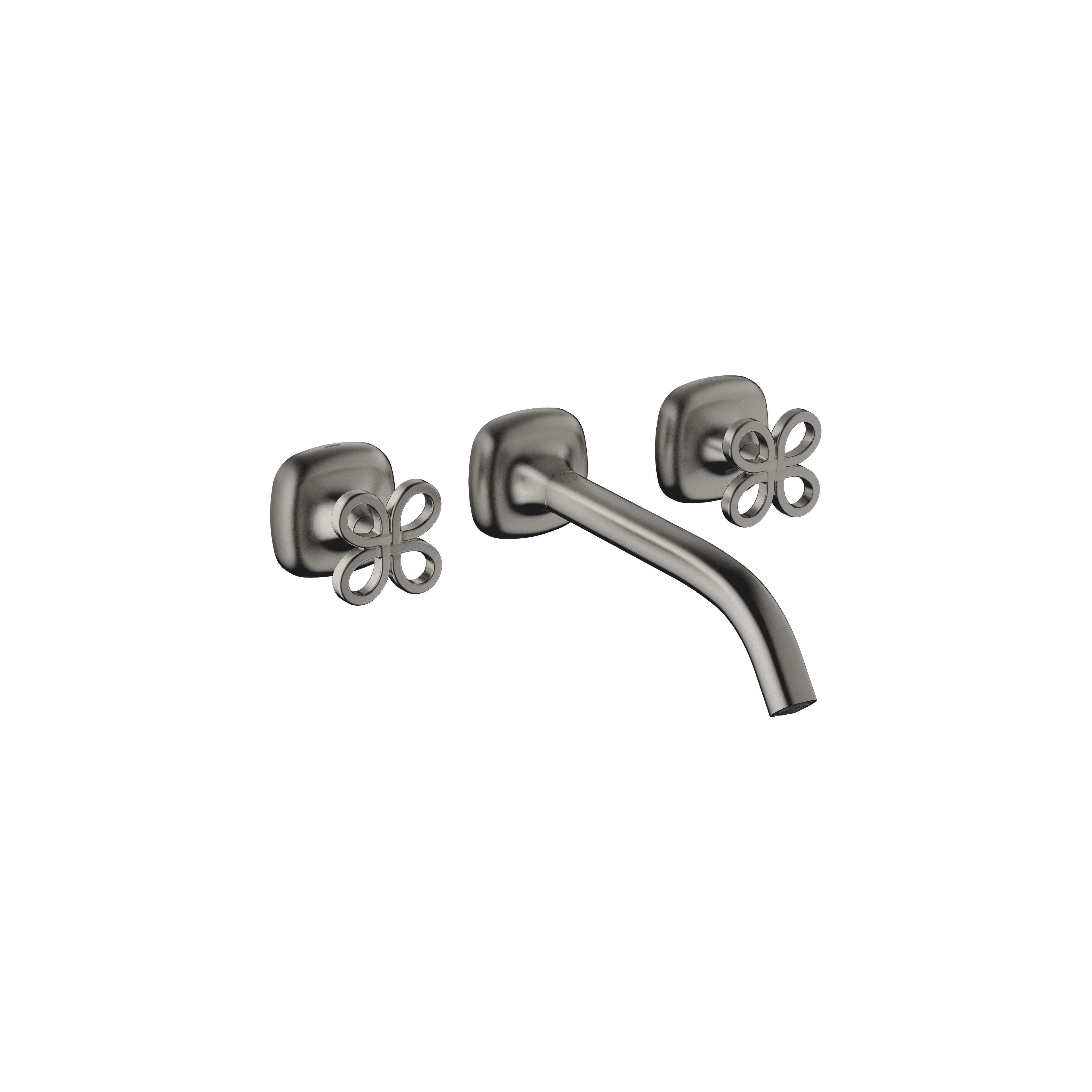 Wall-mounted basin mixer without pop-up waste in Brushed Dark Platinum