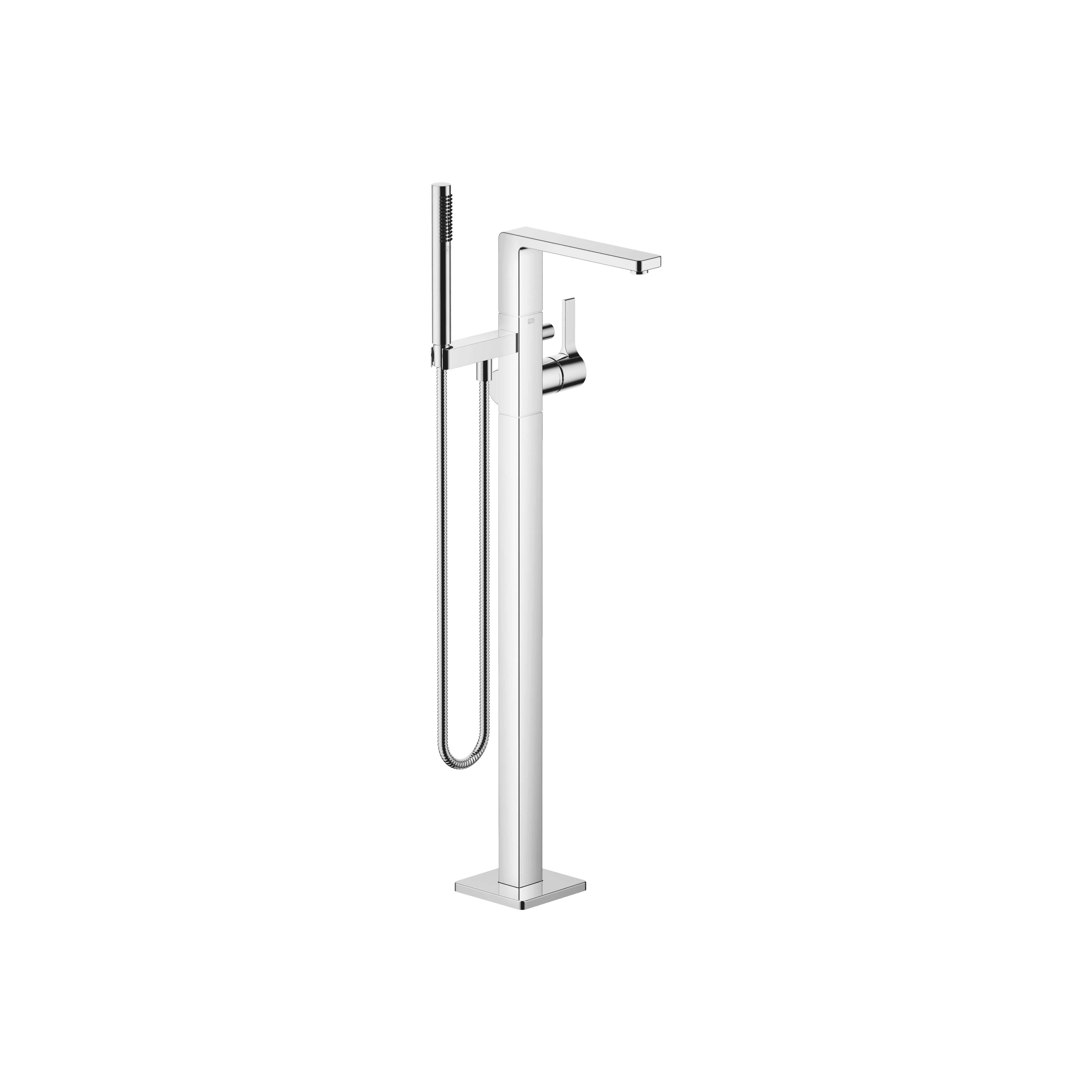 LULU Single-lever bath mixer with stand pipe for free-standing assembly with hand shower set in Chrome