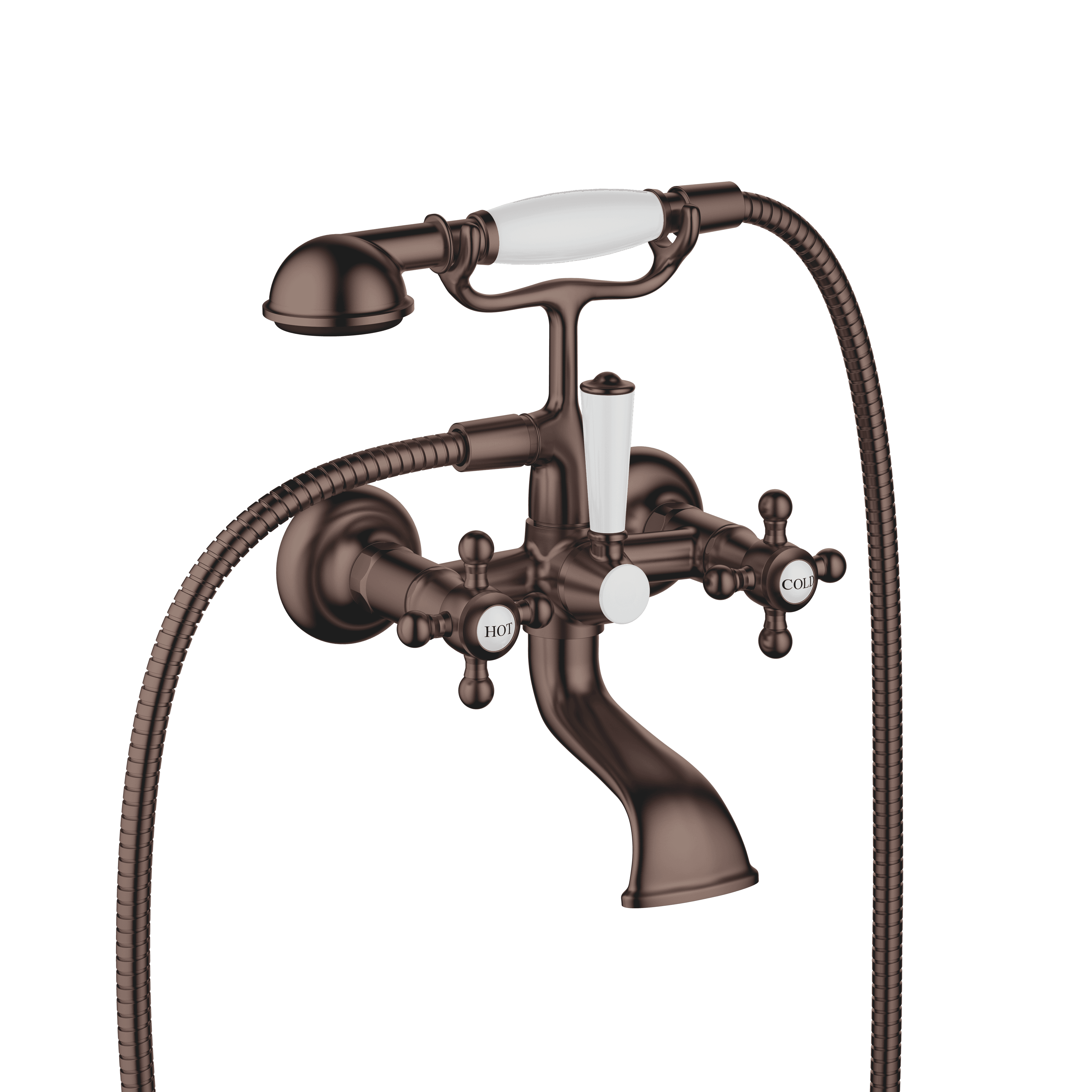 MADISON Bath mixer for wall mounting with hand shower set in Brushed Dark Bronze (PVD)