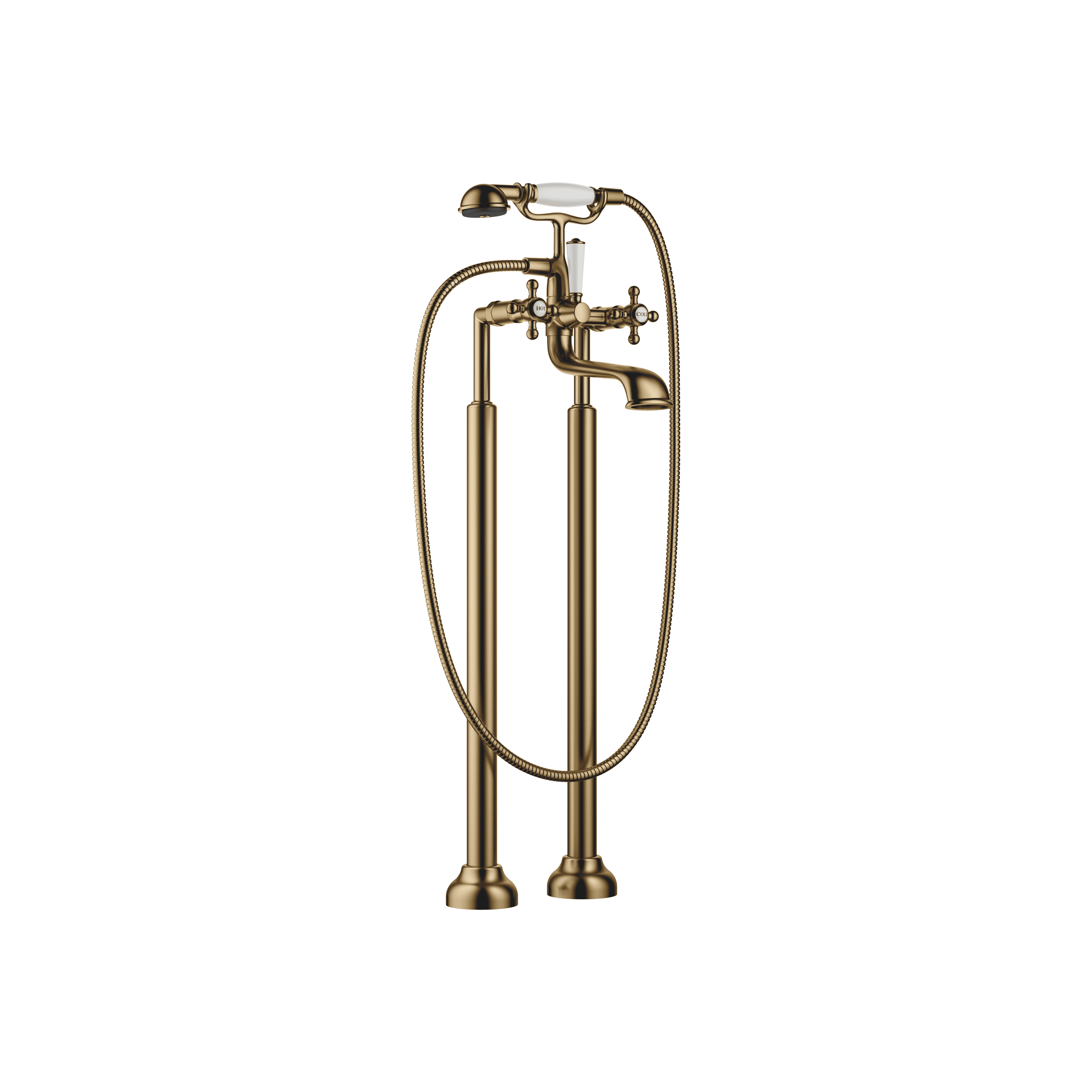 MADISON Two-hole bath mixer for free-standing assembly with hand shower set in Brushed Dark Brass (PVD)