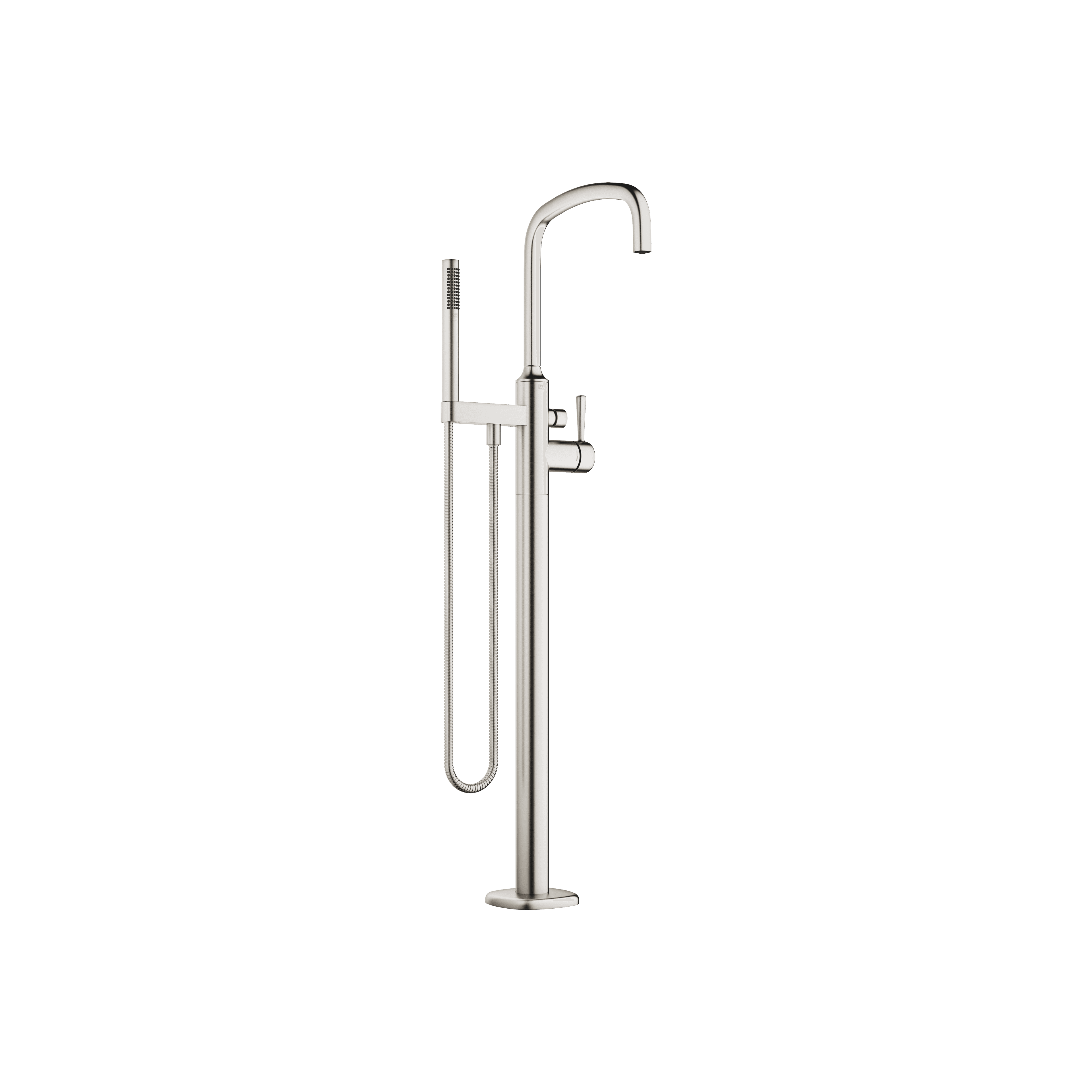 COYA Single-lever bath mixer with stand pipe for free-standing assembly with hand shower set in Brushed Platinum