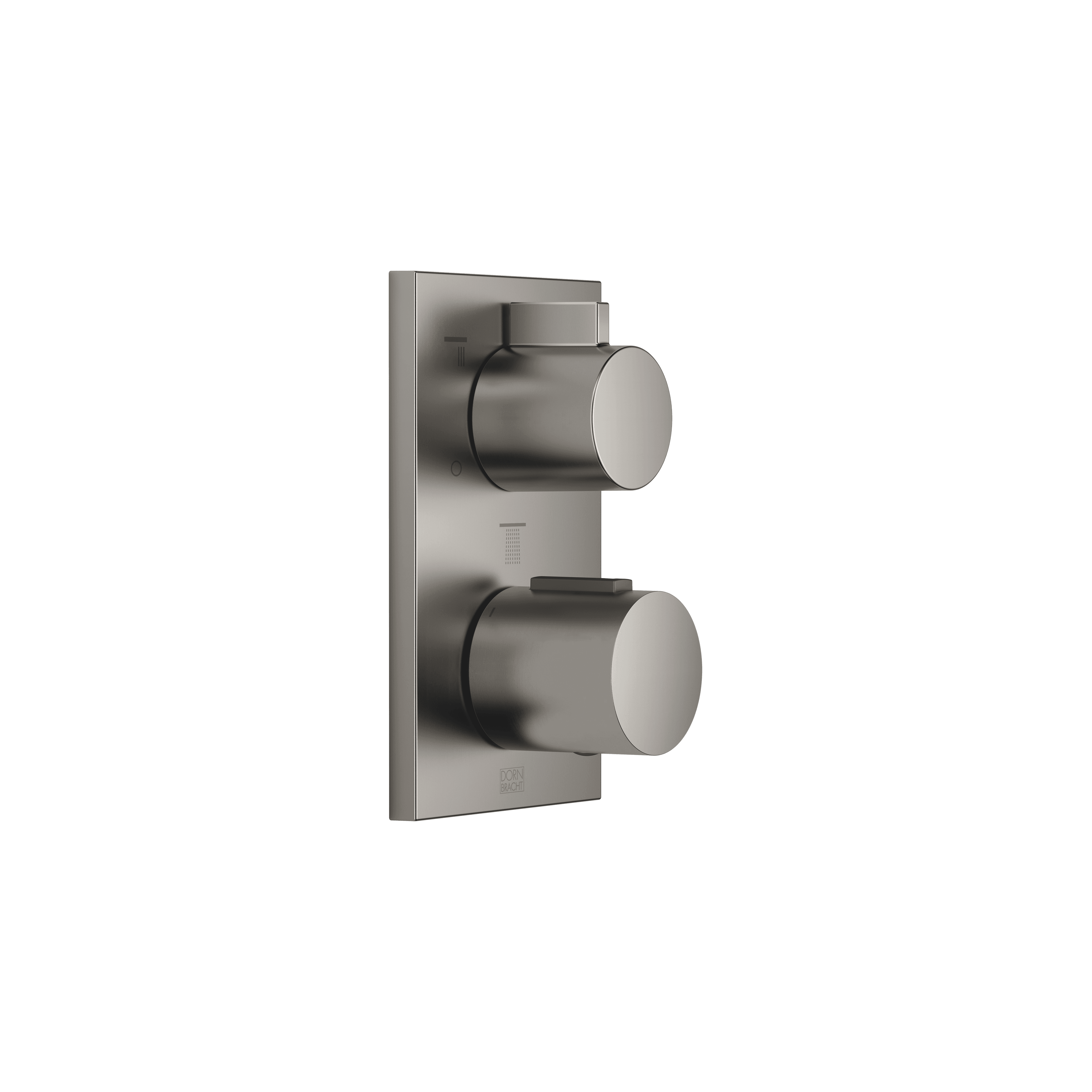 Concealed thermostat with three function volume control in Brushed Dark Platinum