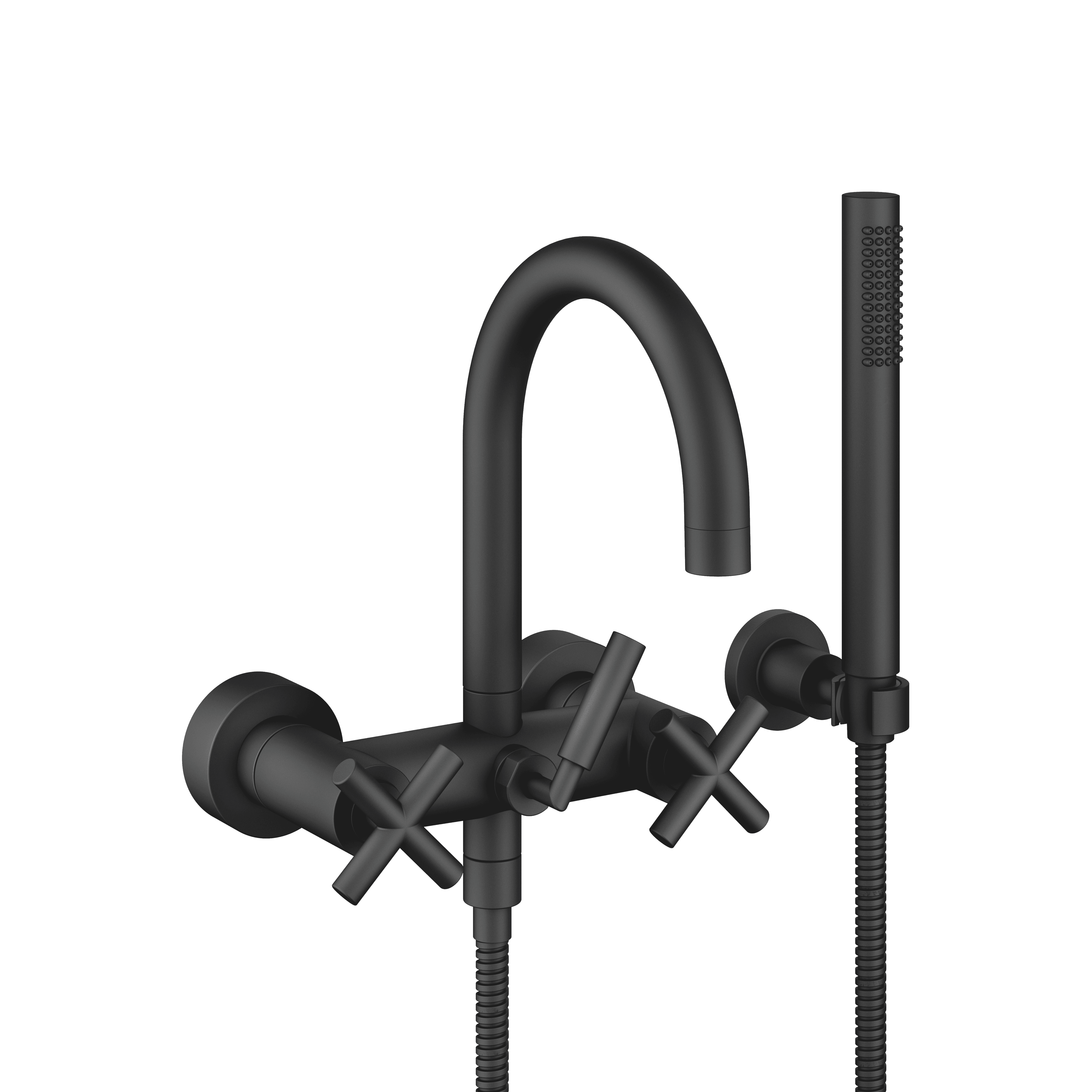 TARA Bath mixer for wall mounting with hand shower set in Matte Black