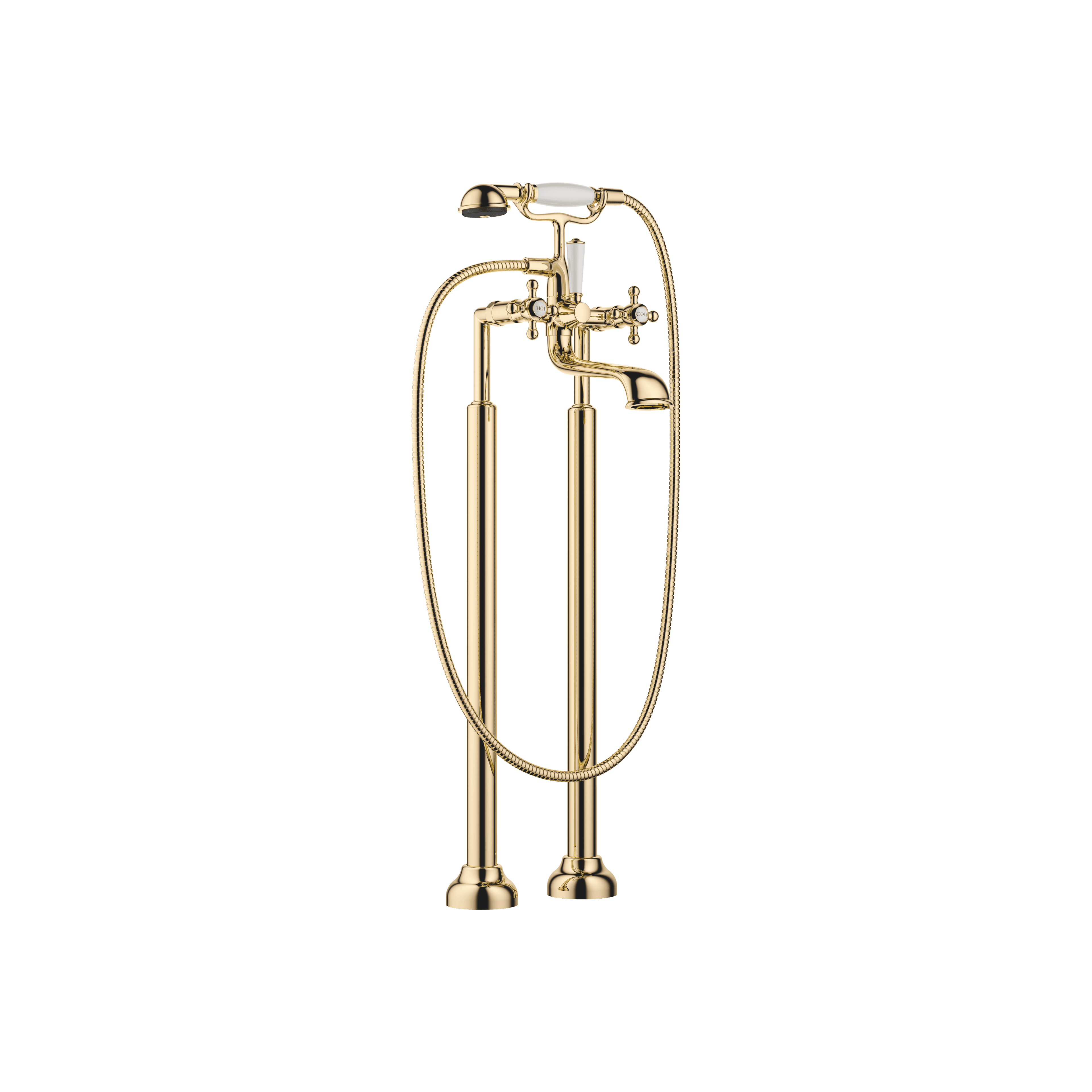 MADISON Two-hole bath mixer for free-standing assembly with hand shower set in Durabrass (23kt Gold)