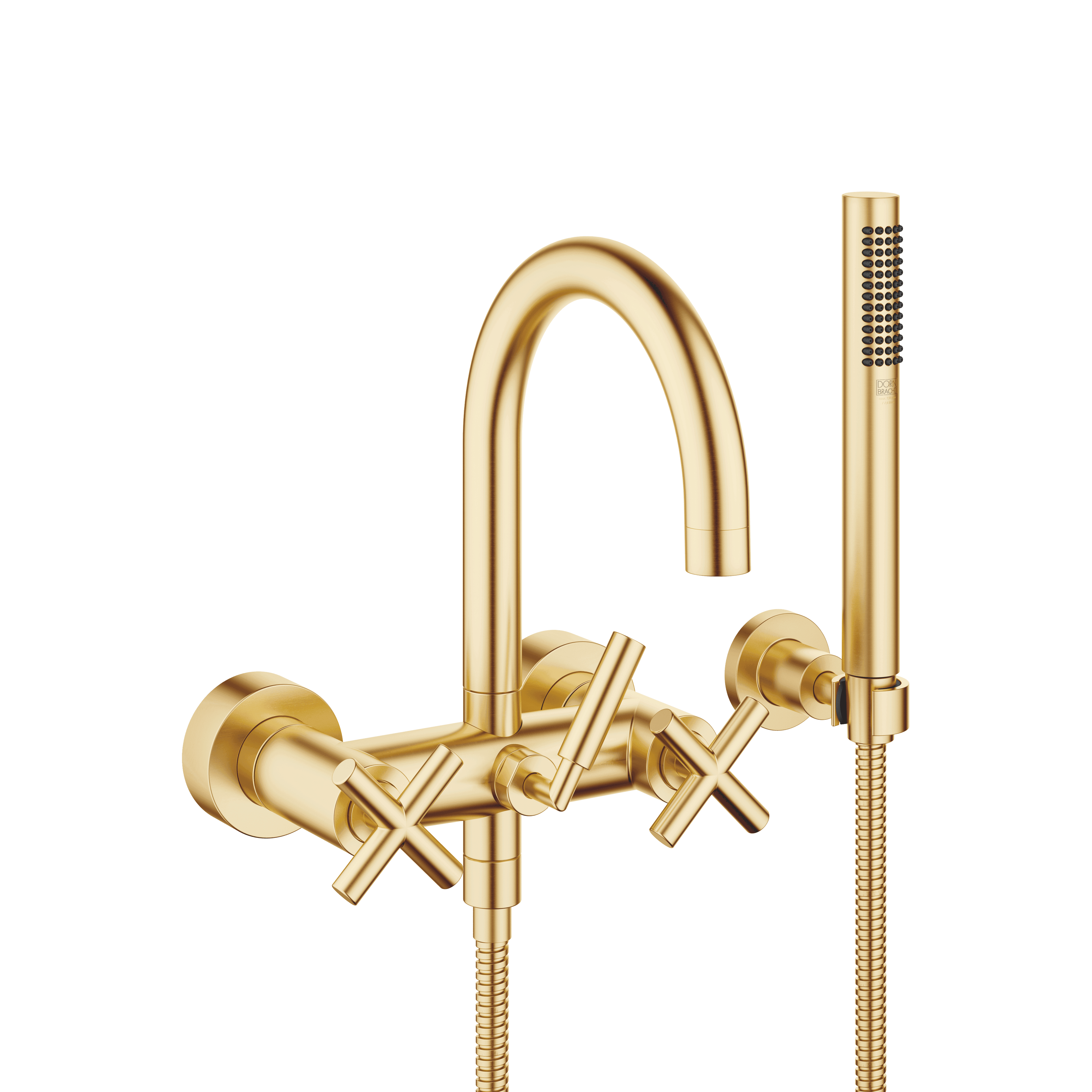 TARA Bath mixer for wall mounting with hand shower set in Brushed Durabrass (23kt Gold)