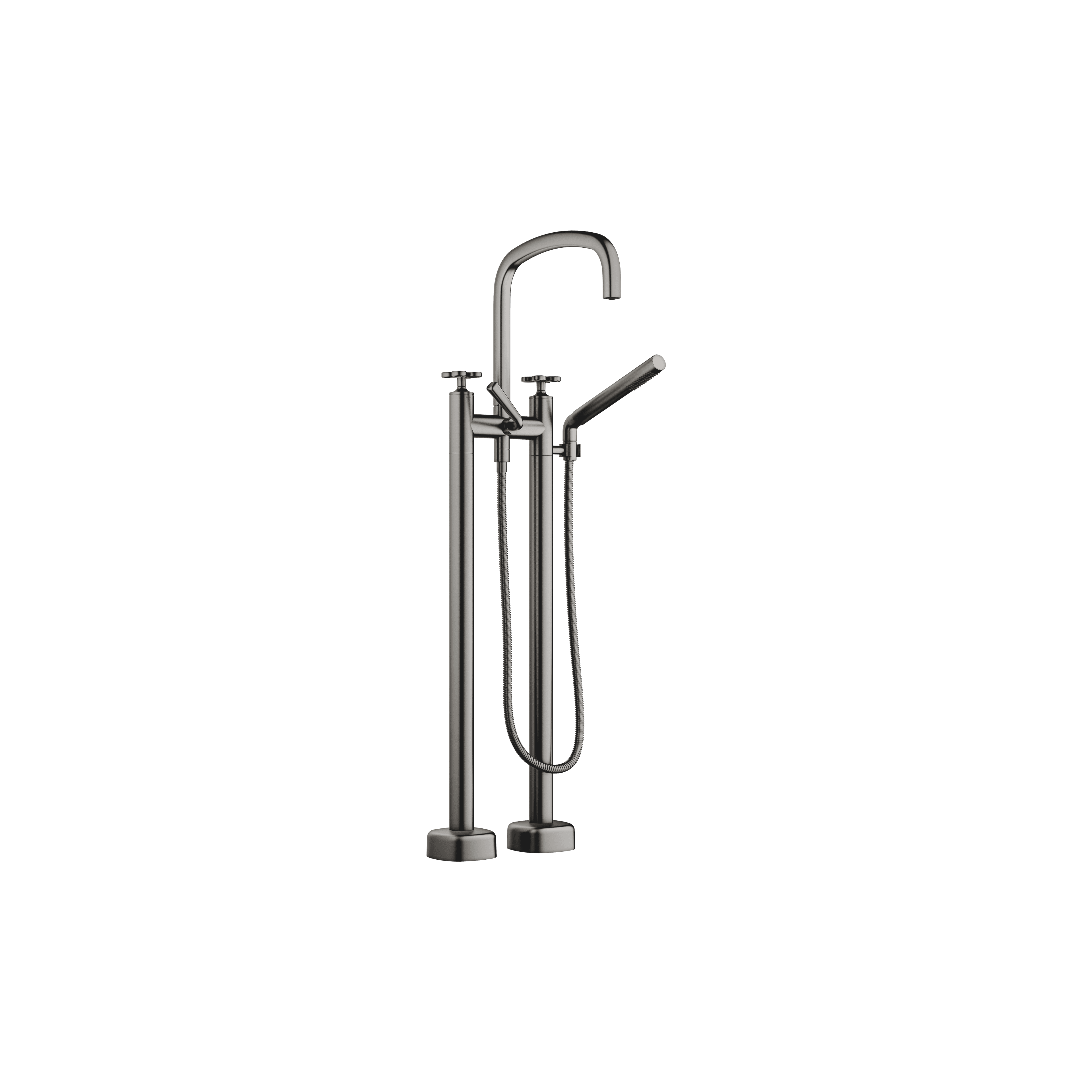 Two-hole bath mixer for free-standing assembly with hand shower set in Brushed Dark Platinum