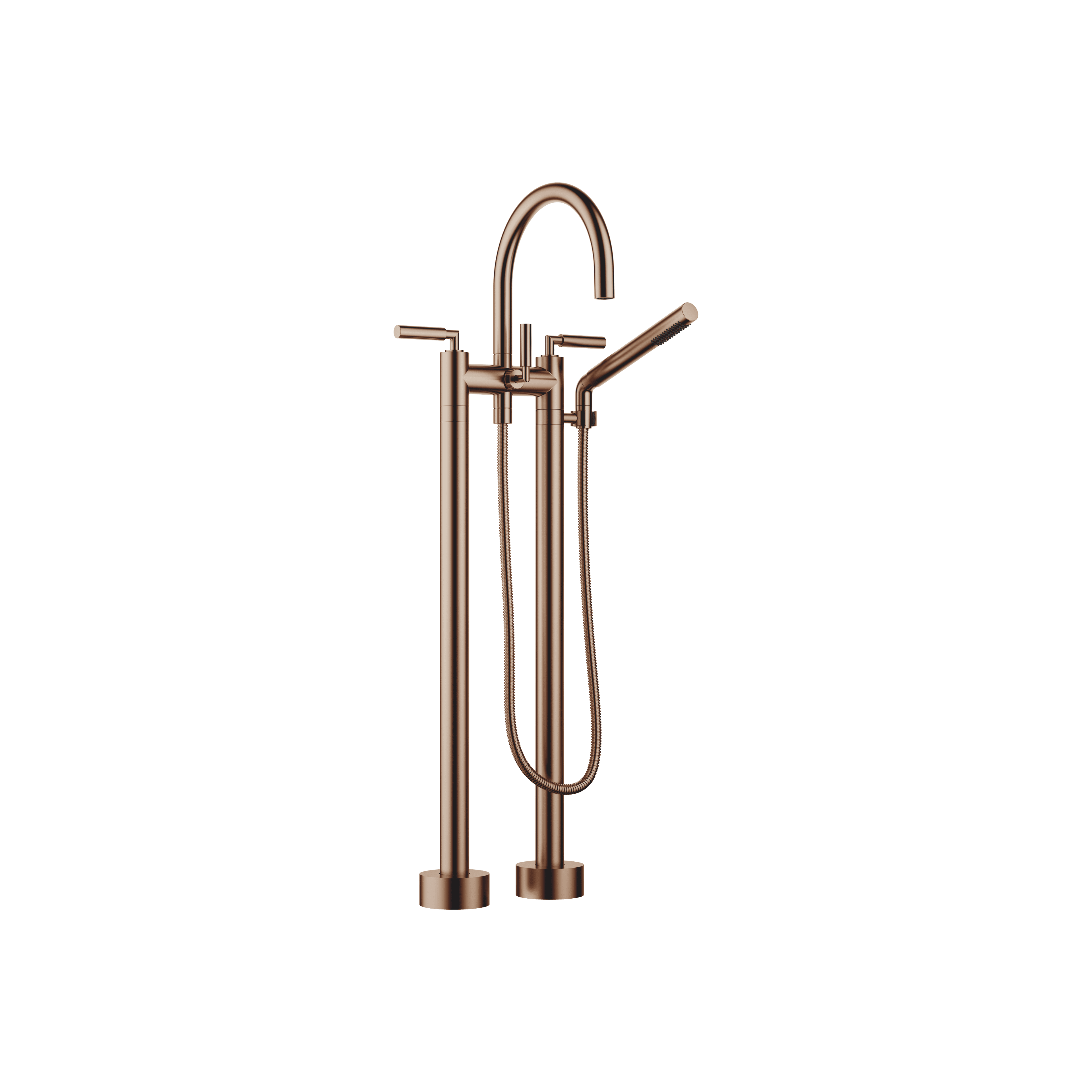 TARA Two-hole bath mixer for free-standing assembly with hand shower set in Brushed Bronze (PVD)