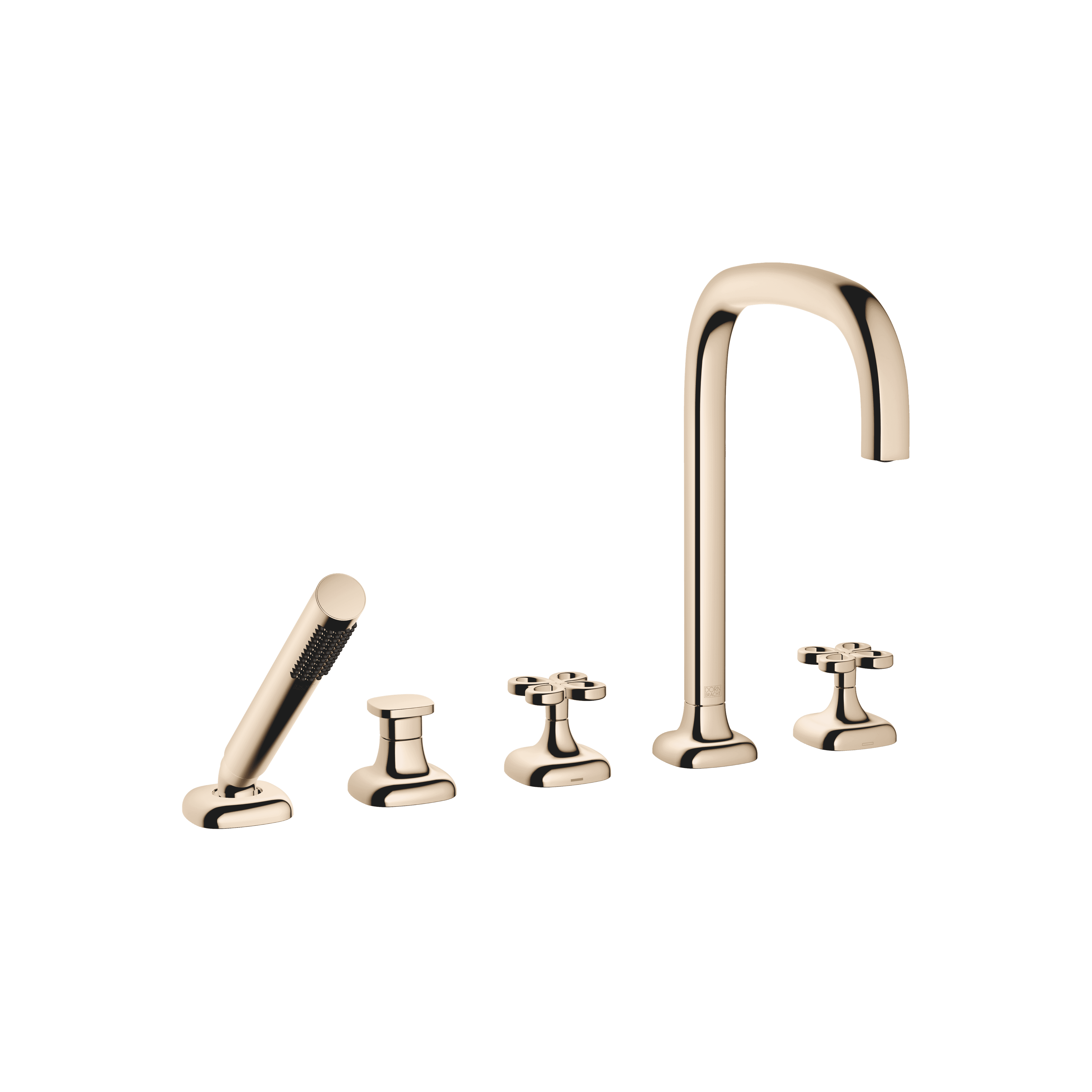 Five-hole bath mixer for deck mounting with diverter in Champagne (22kt Gold)