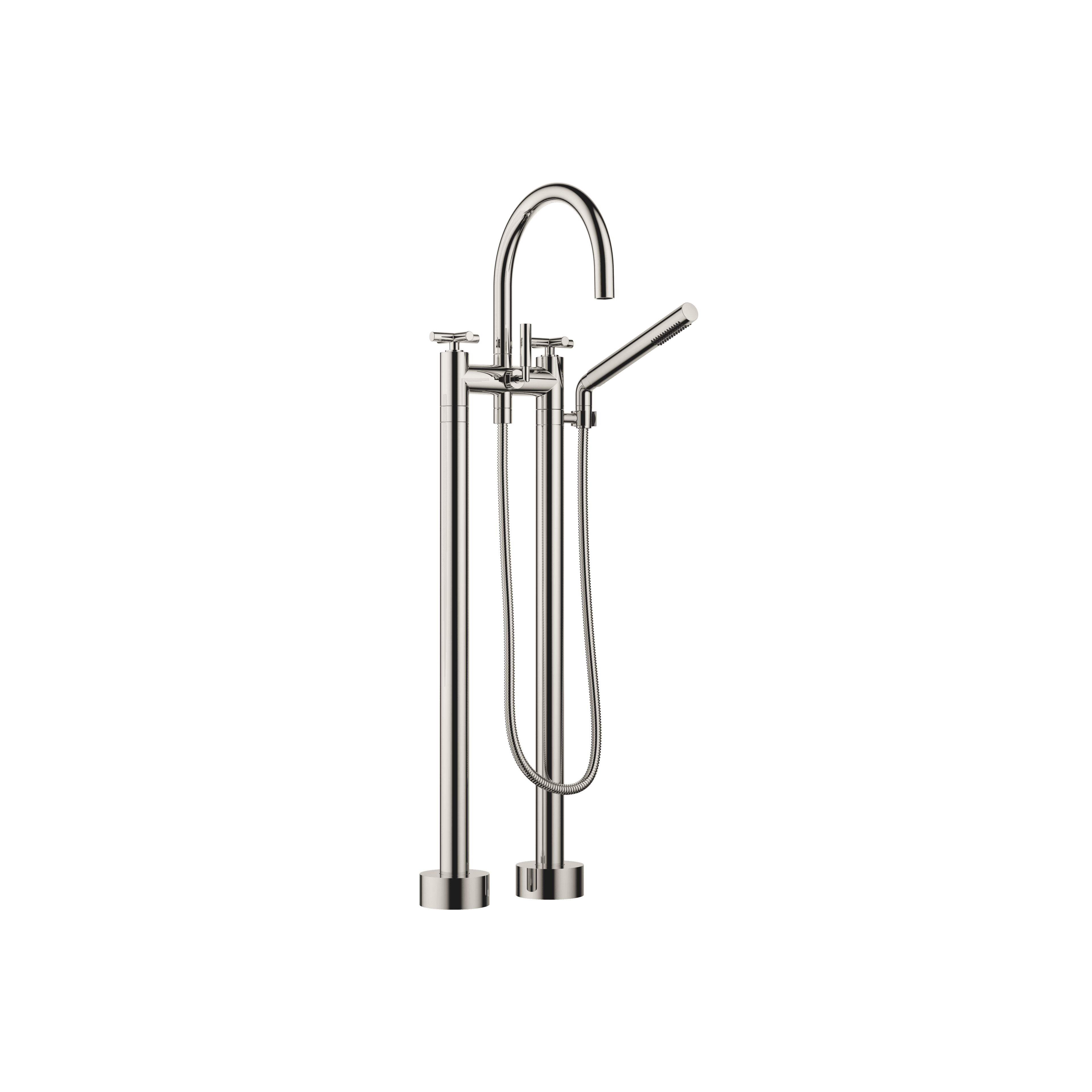TARA Two-hole bath mixer for free-standing assembly with hand shower set in Platinum