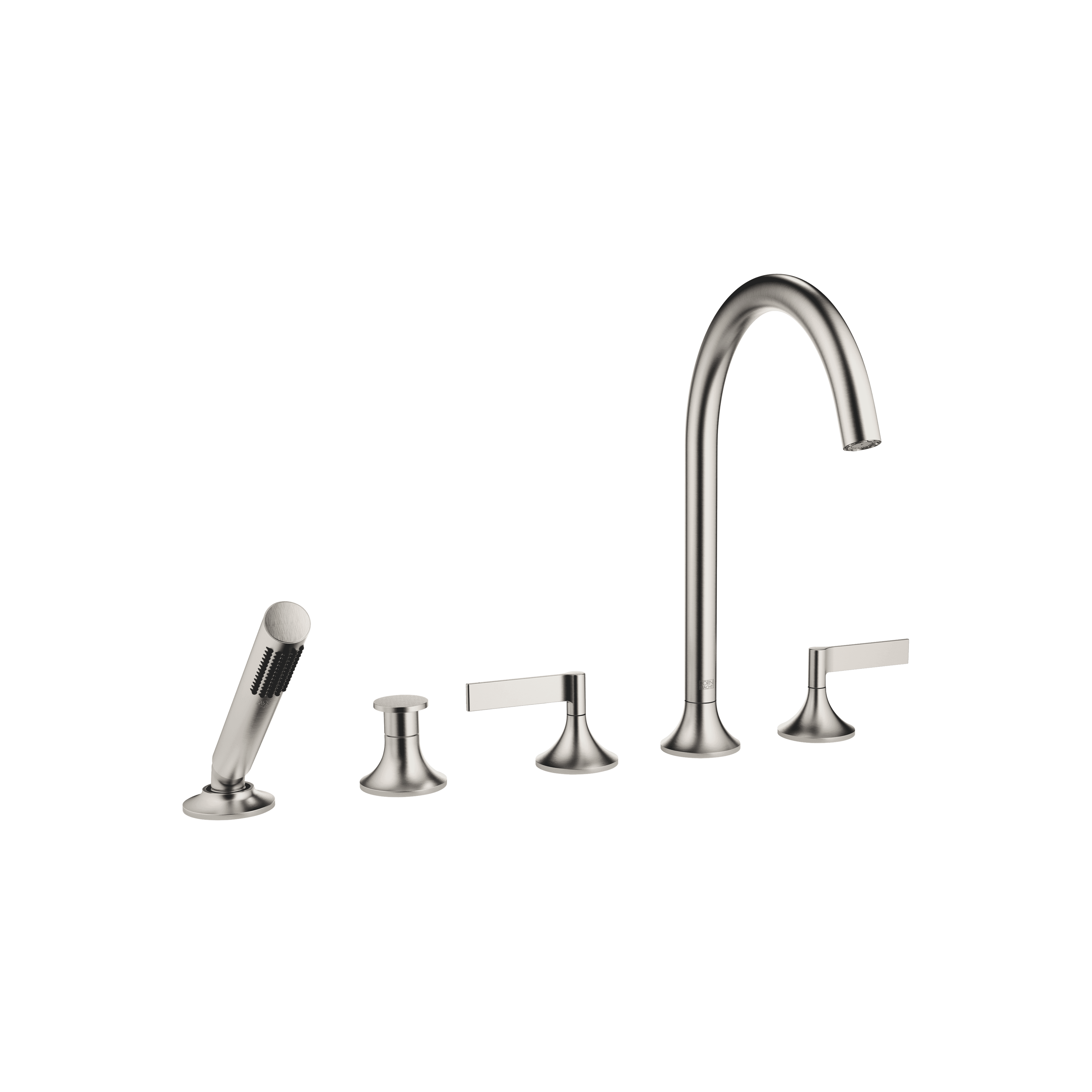 VAIA Five-hole bath mixer for deck mounting with diverter in Brushed Platinum