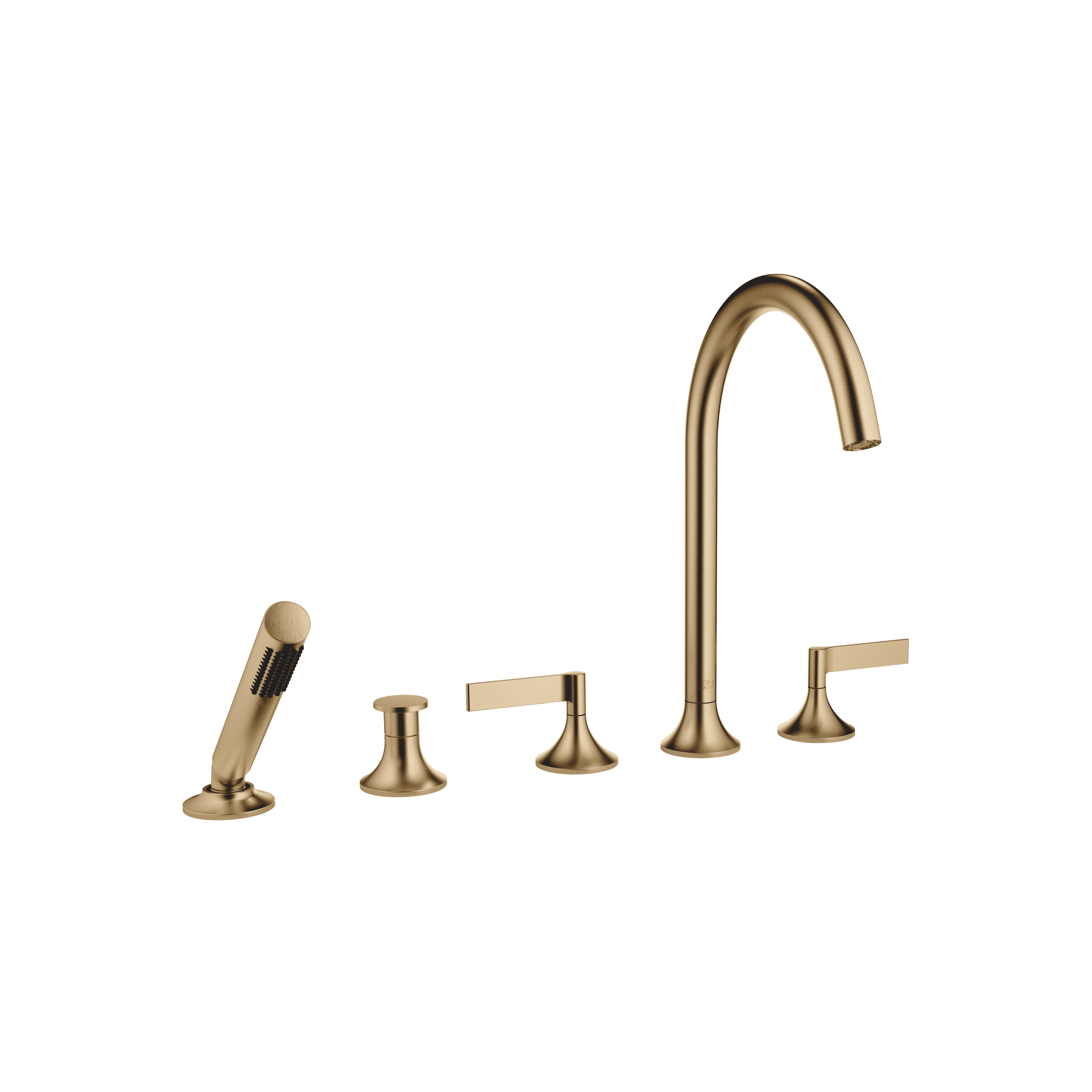 VAIA Five-hole bath mixer for deck mounting with diverter in Brushed Dark Brass (PVD)