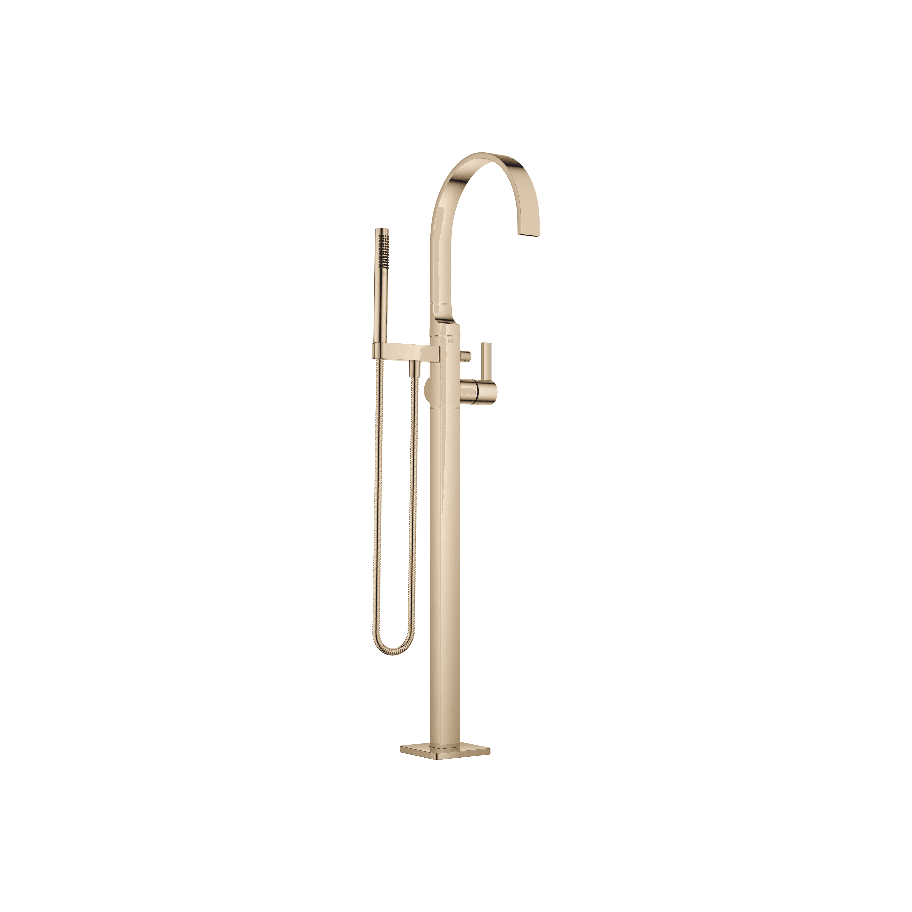 MEM Single-lever bath mixer with stand pipe for free-standing assembly with hand shower set in Champagne (22kt Gold)