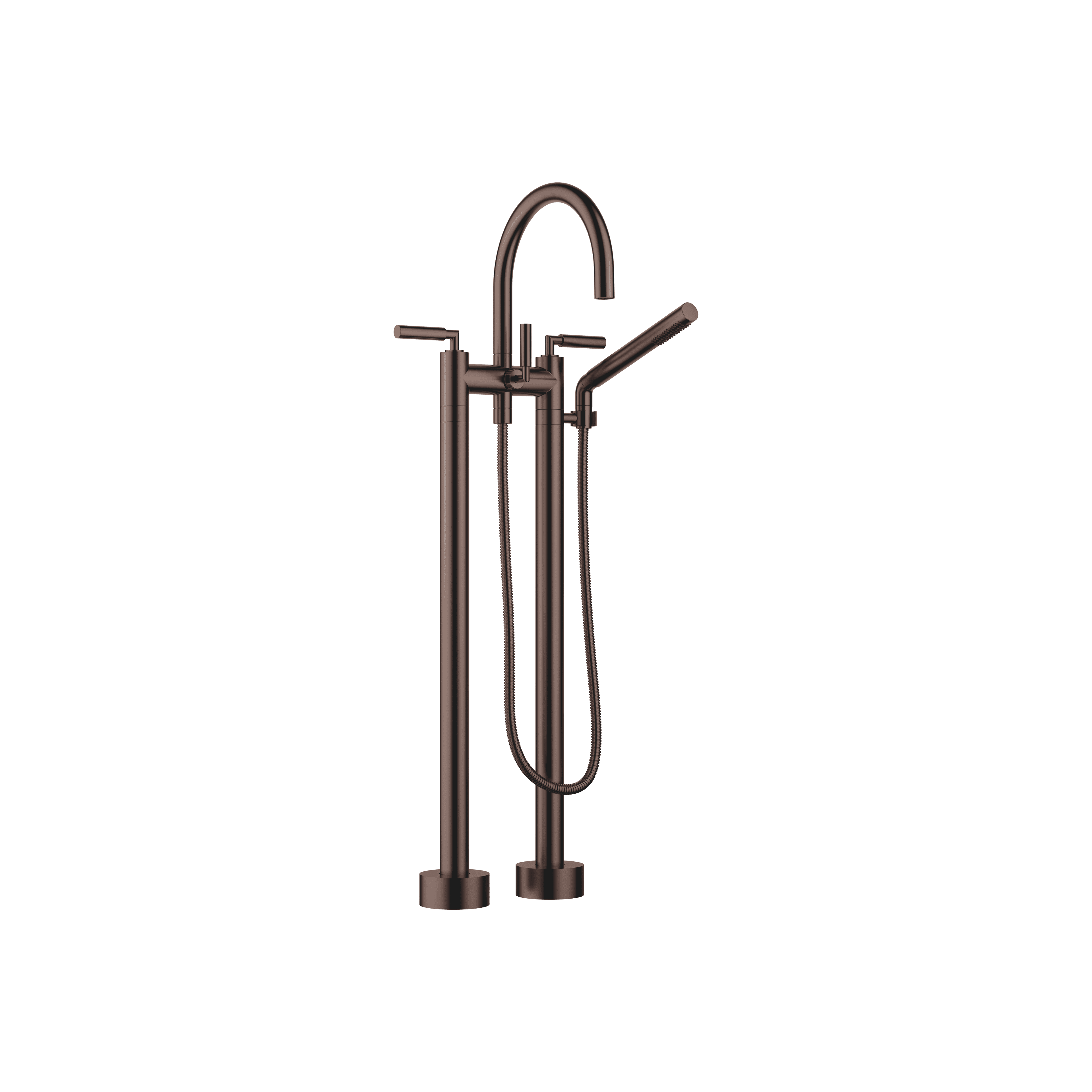 TARA Two-hole bath mixer for free-standing assembly with hand shower set in Brushed Dark Bronze (PVD)