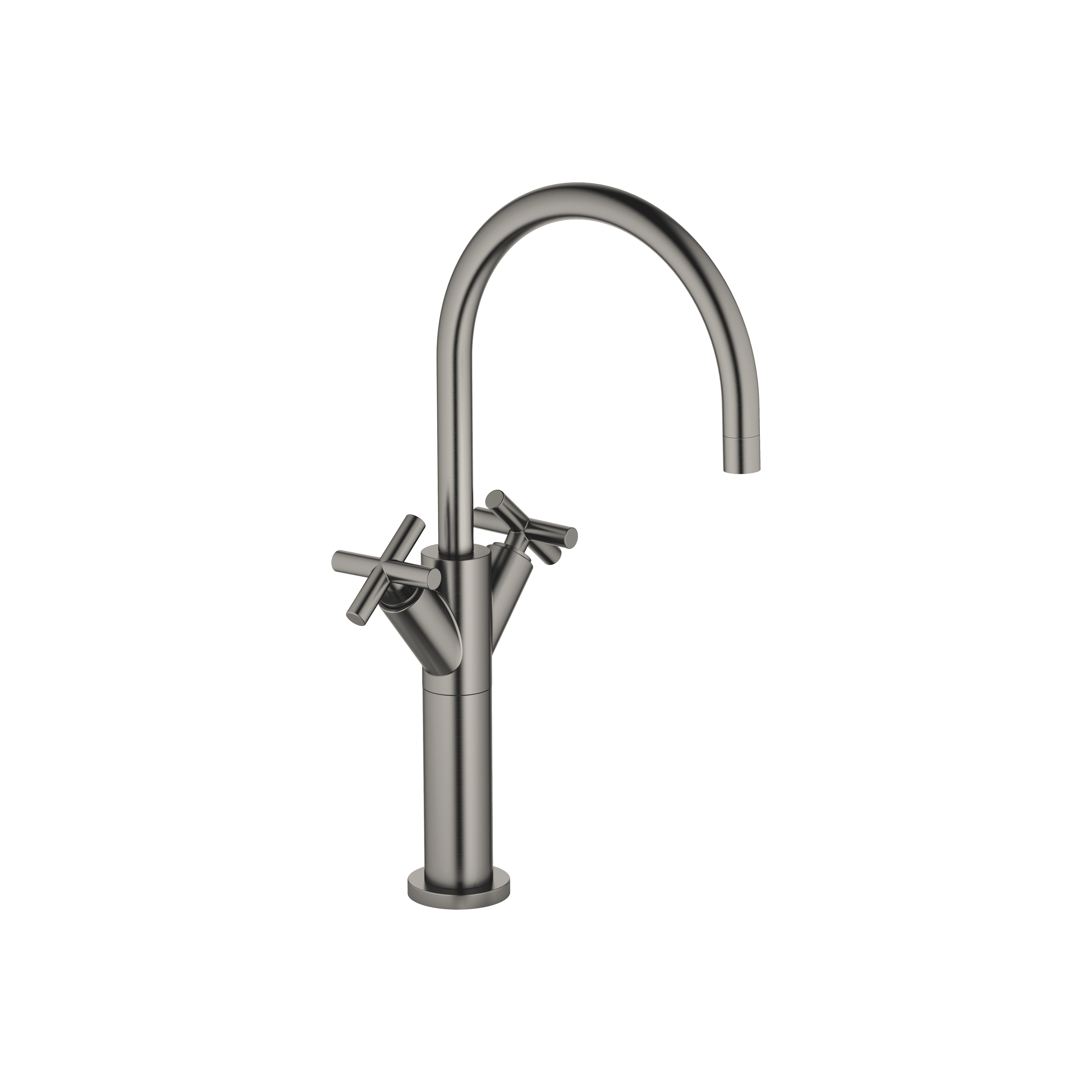 TARA Single-hole basin mixer with raised base without pop-up waste in Brushed Dark Platinum