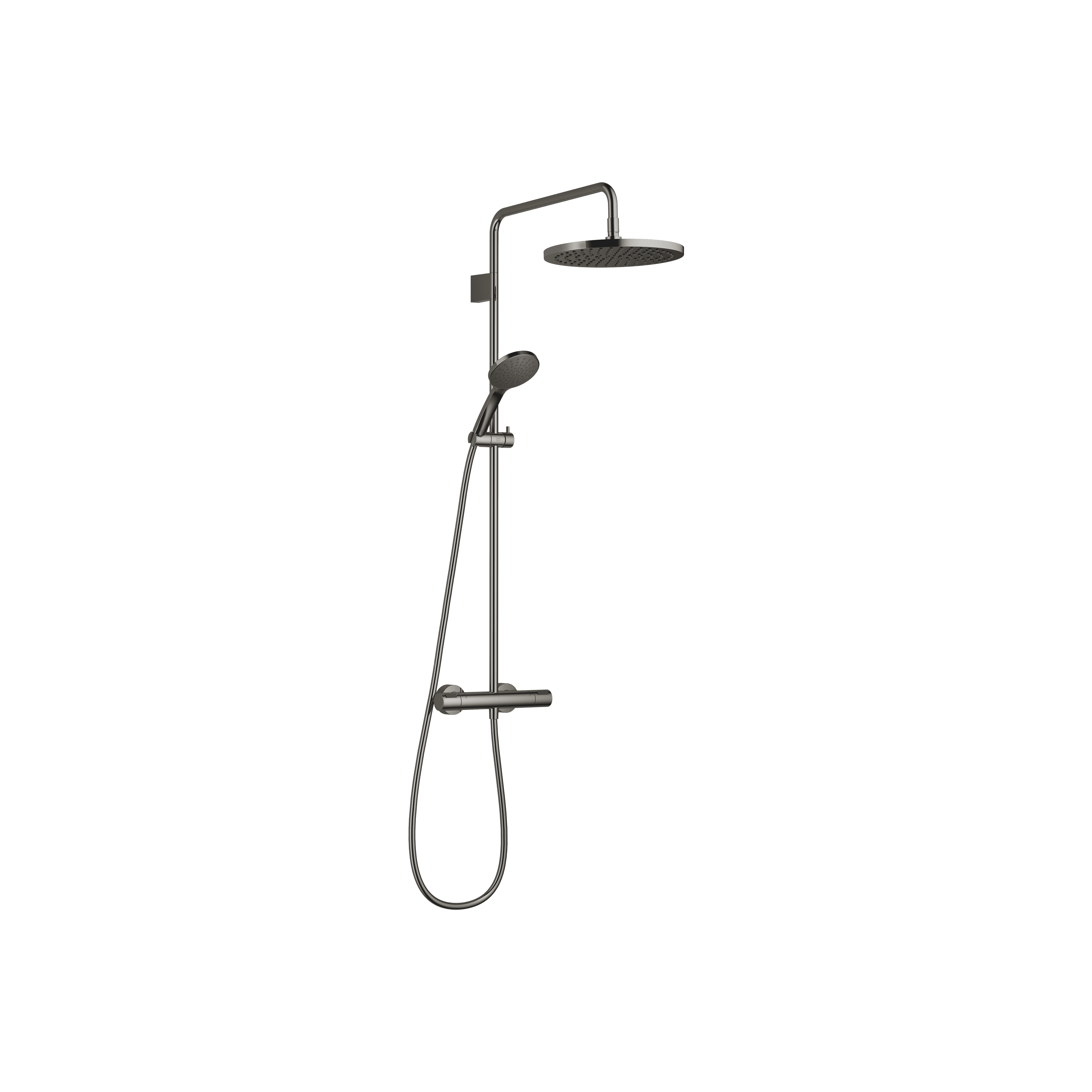 Shower pipe with shower thermostat with hand shower set FlowReduce 300 mm in Dark Chrome