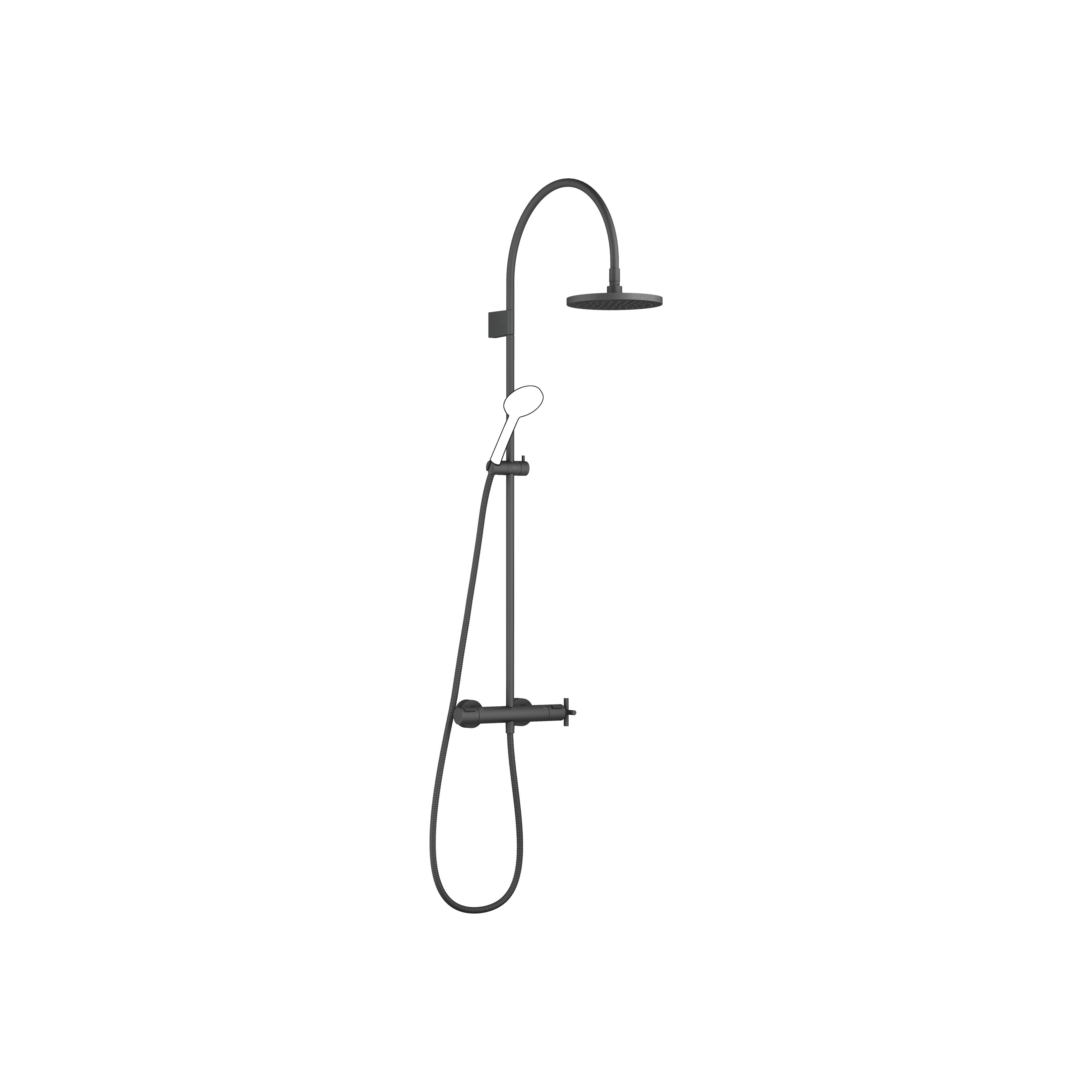 TARA Shower pipe with shower thermostat without hand shower FlowReduce 220 mm in Matte Black
