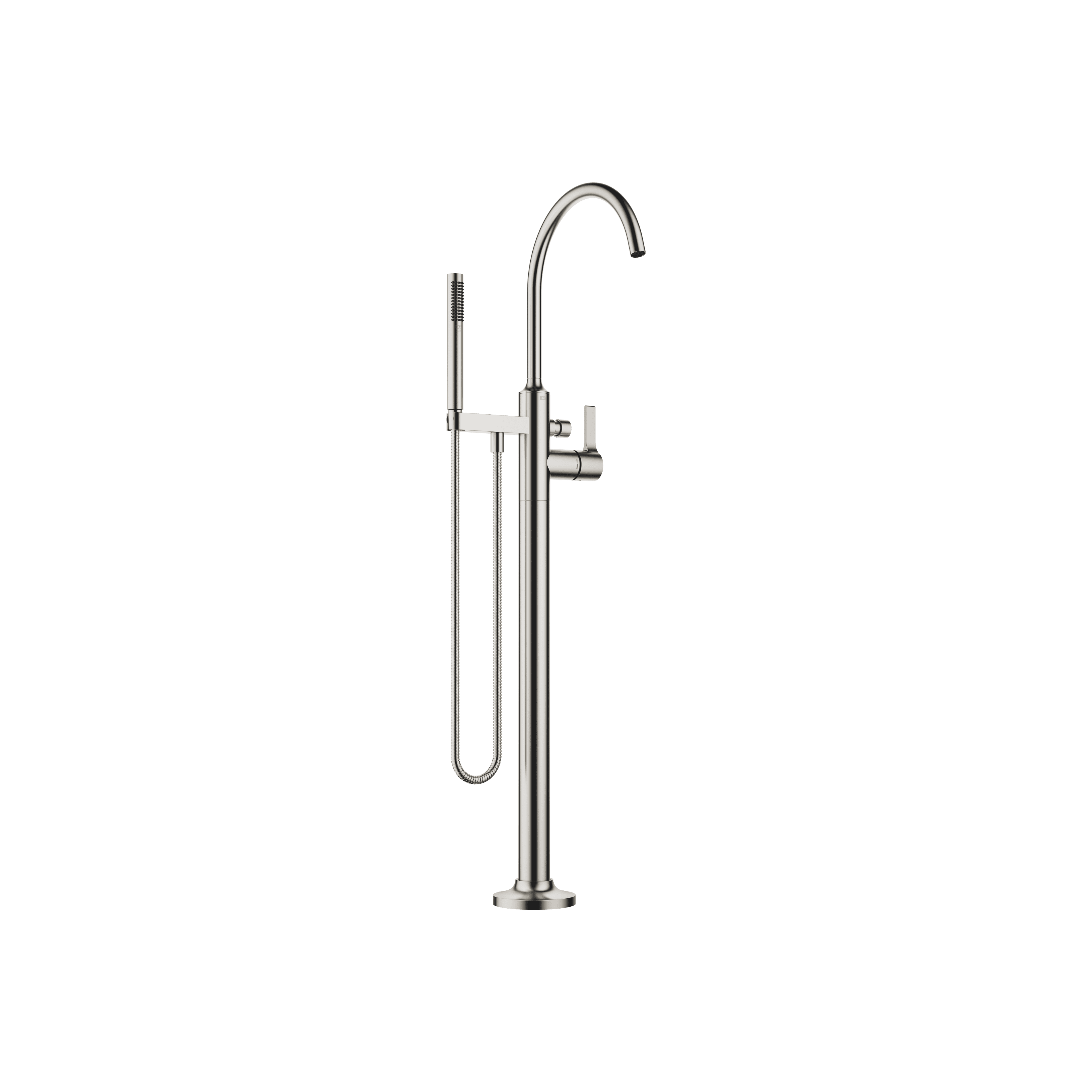VAIA Single-lever bath mixer with stand pipe for free-standing assembly with hand shower set in Brushed Platinum
