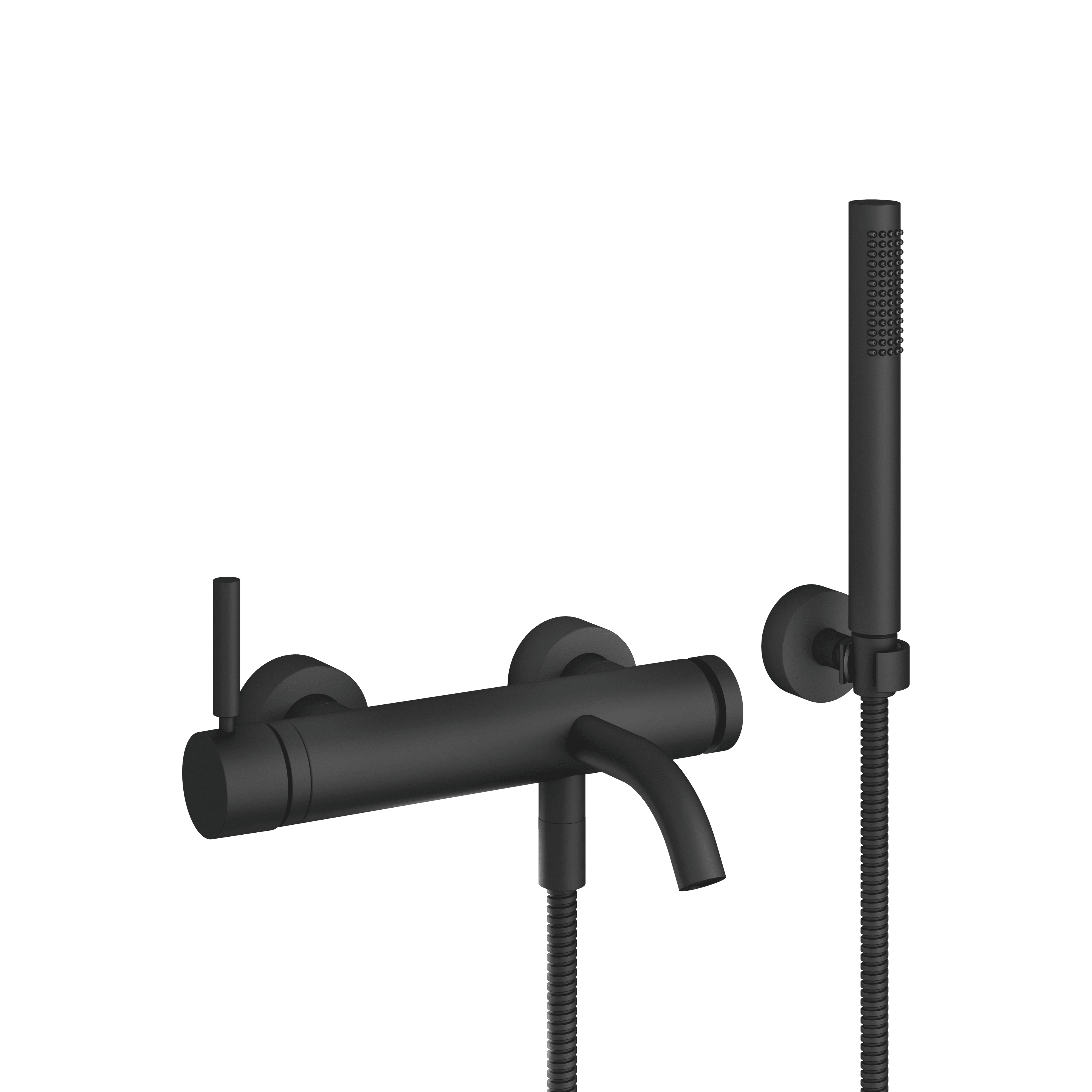 META Single-lever bath mixer for wall mounting with hand shower set in Matte Black