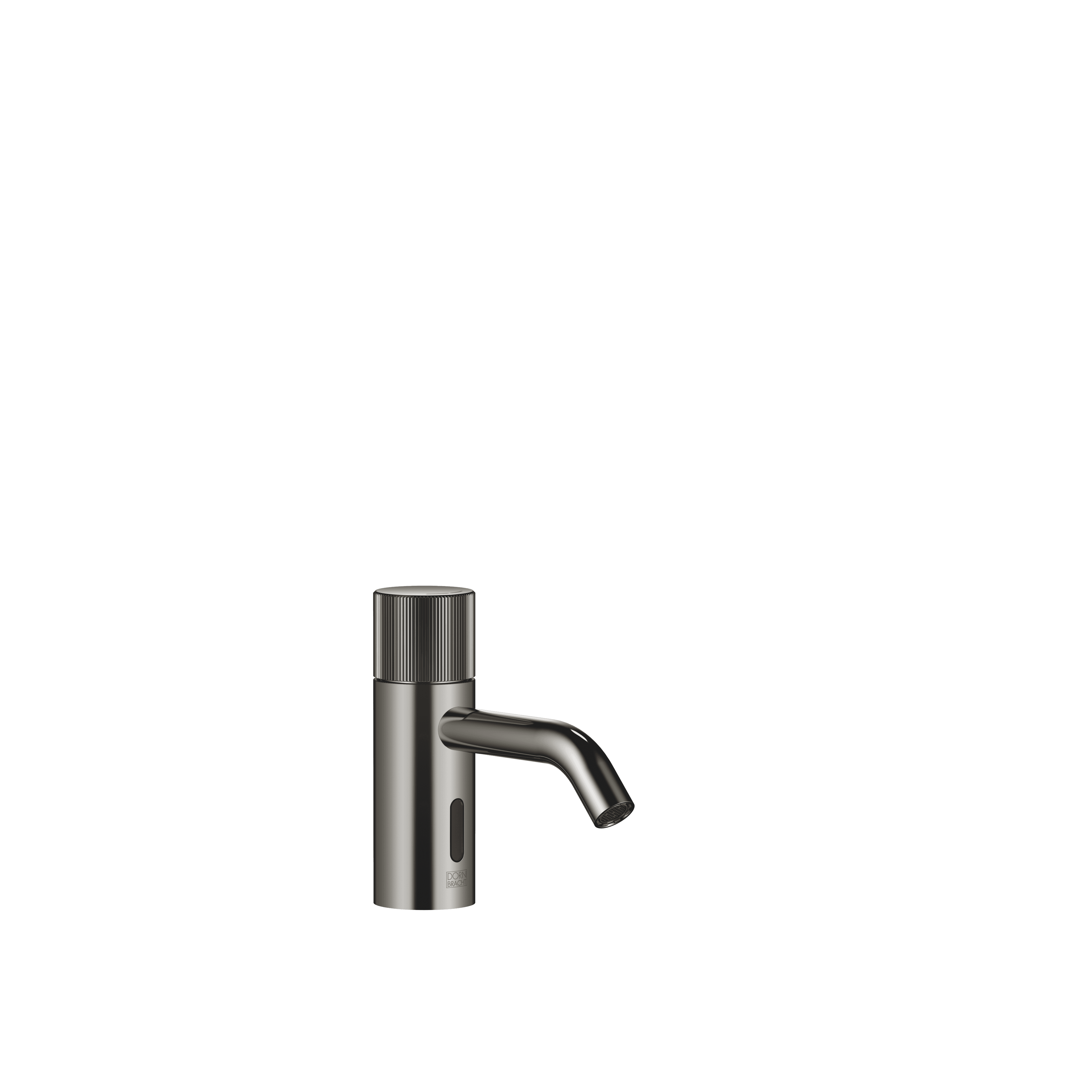META Touchfree Washstand fitting with electronic opening and closing function without pop-up waste in Dark Chrome