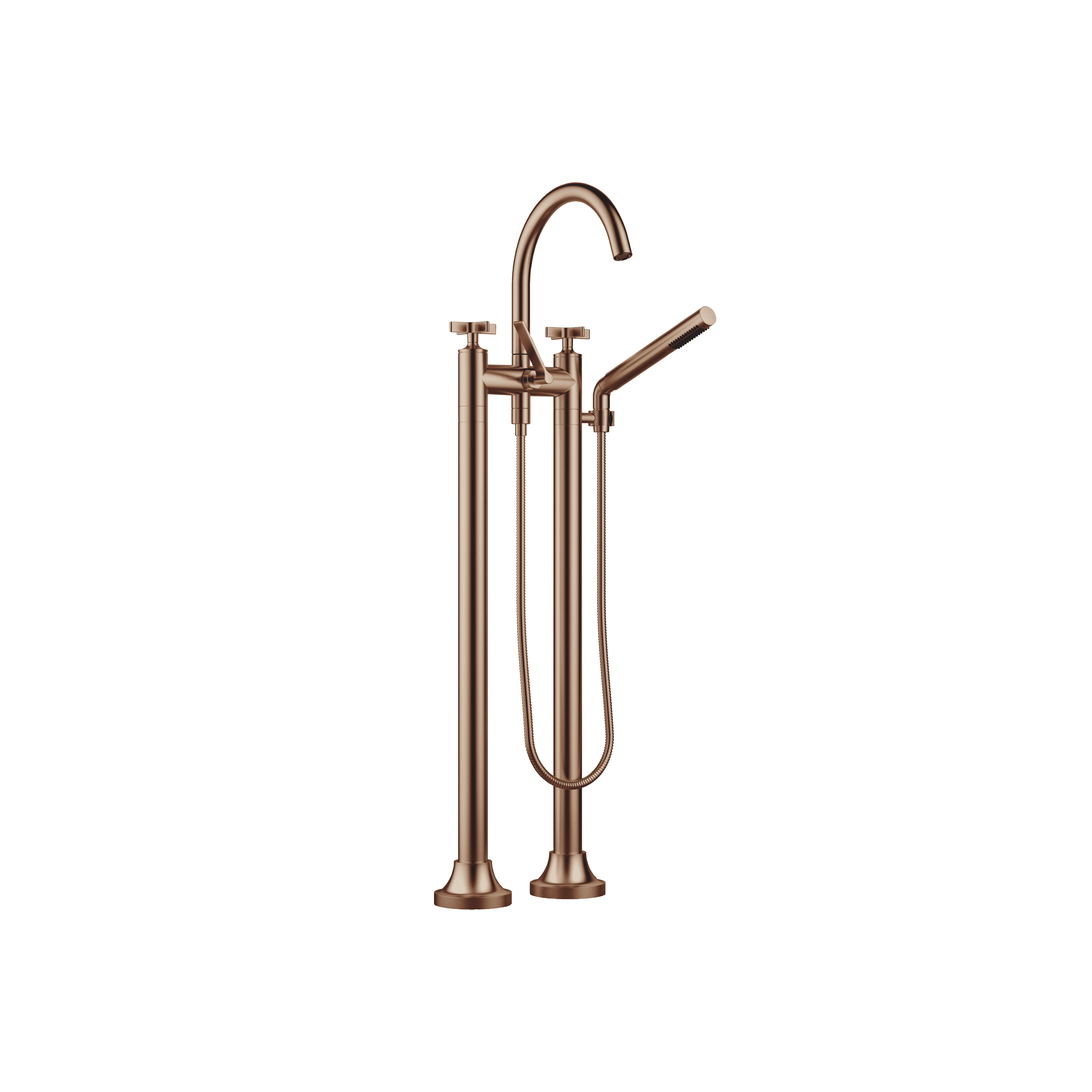 VAIA Two-hole bath mixer for free-standing assembly with hand shower set in Brushed Bronze (PVD)
