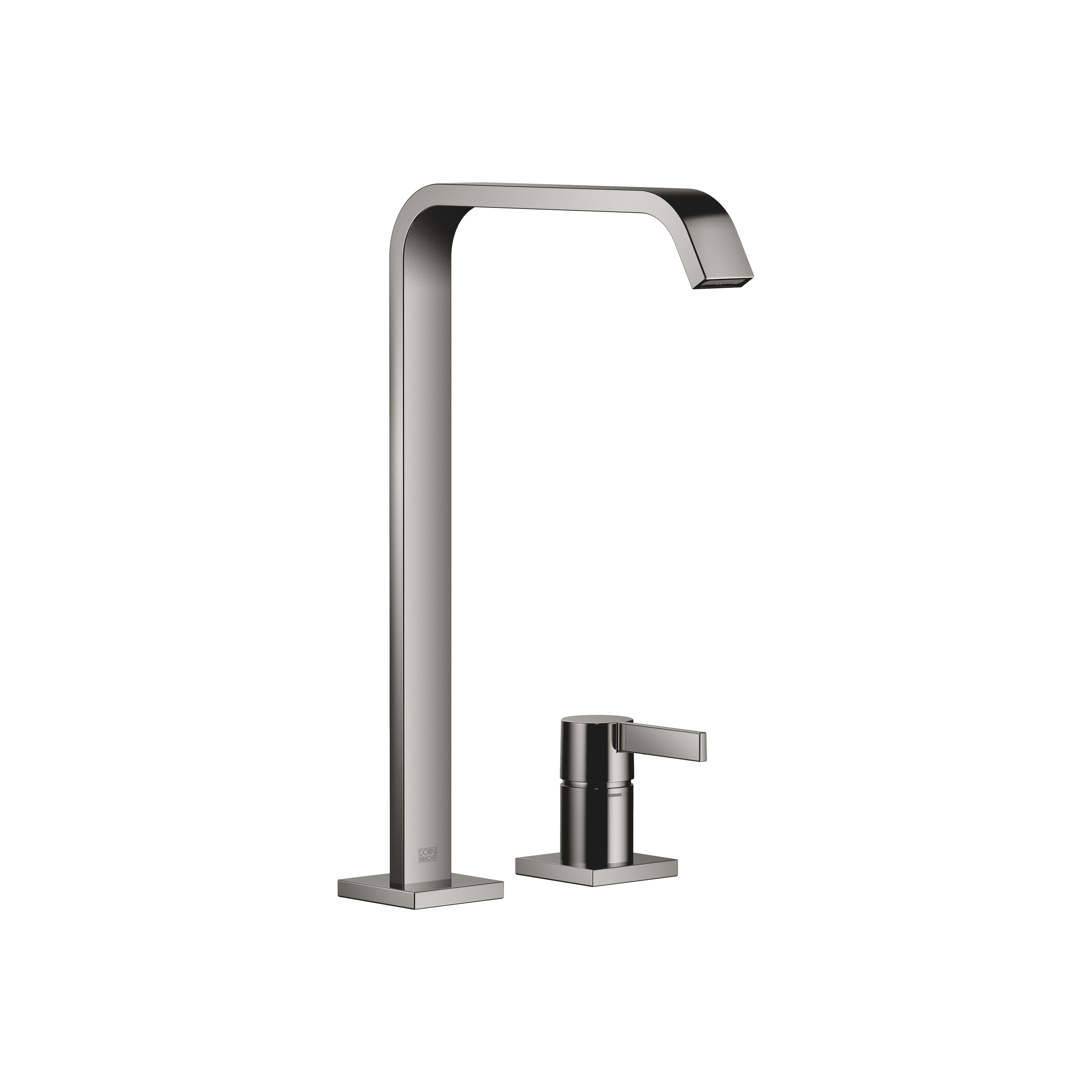 IMO Two-hole basin mixer with high spout without pop-up waste in Dark Chrome