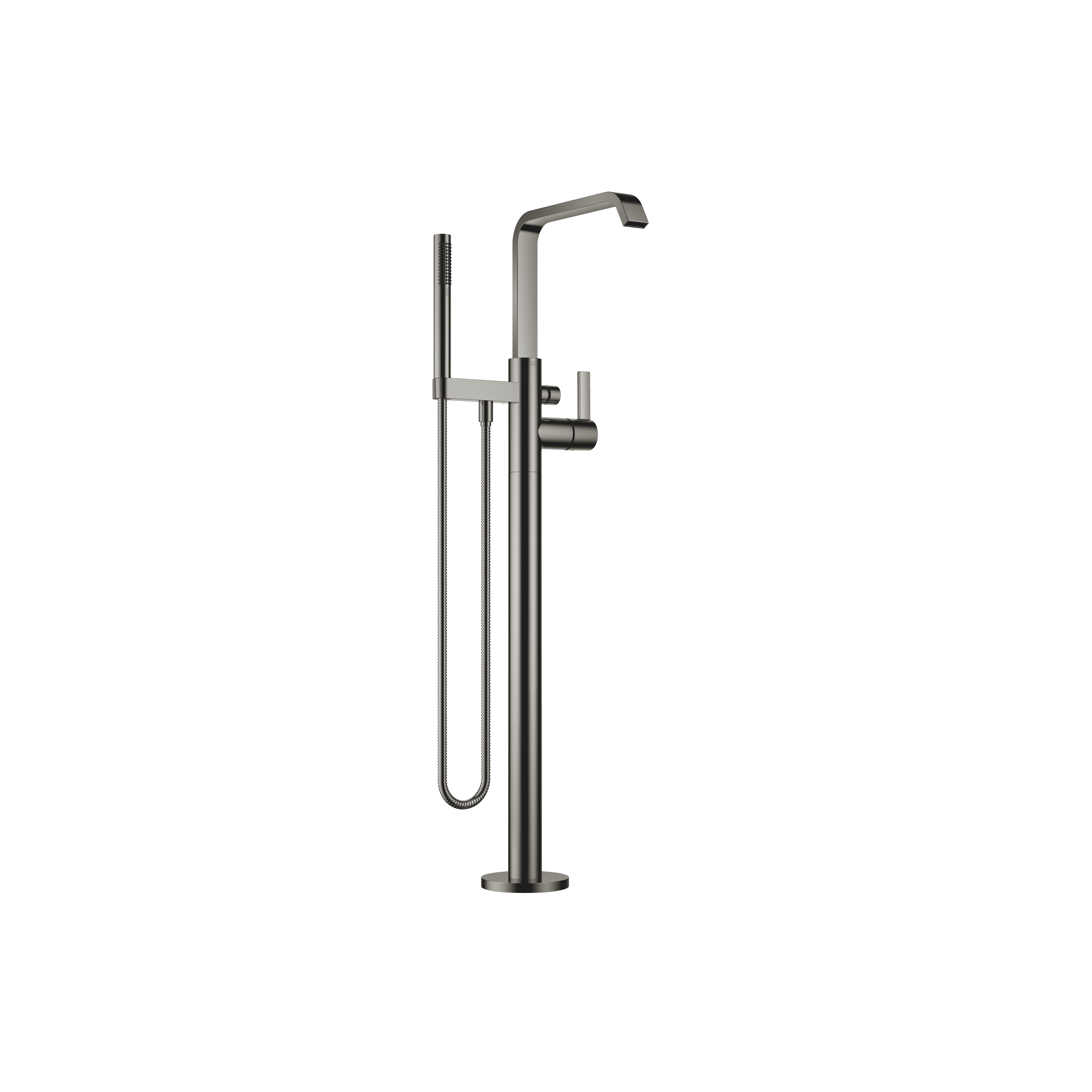 IMO Single-lever bath mixer with stand pipe for free-standing assembly with hand shower set in Dark Chrome