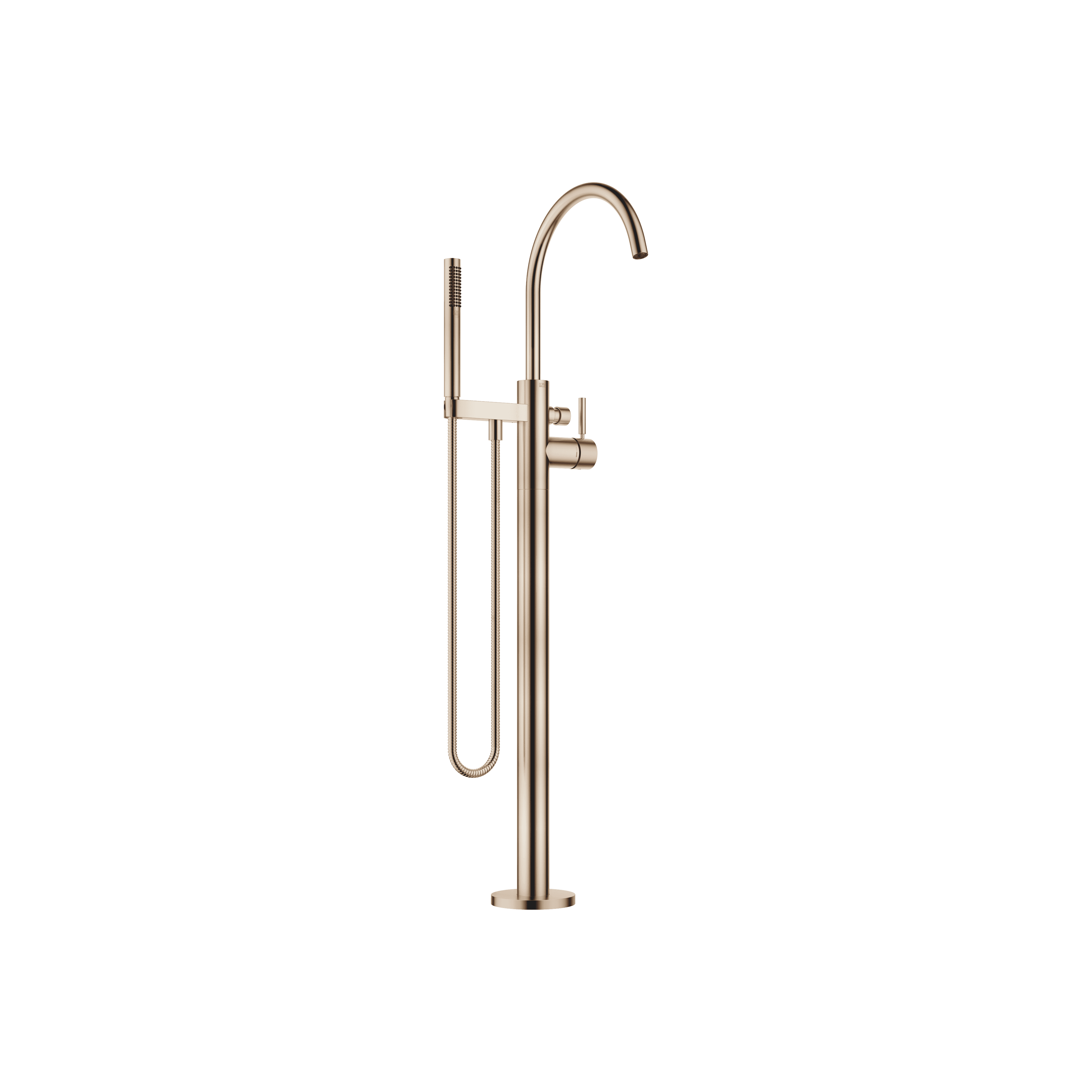 Single-lever bath mixer with stand pipe for free-standing assembly with hand shower set in Brushed Champagne (22kt Gold)