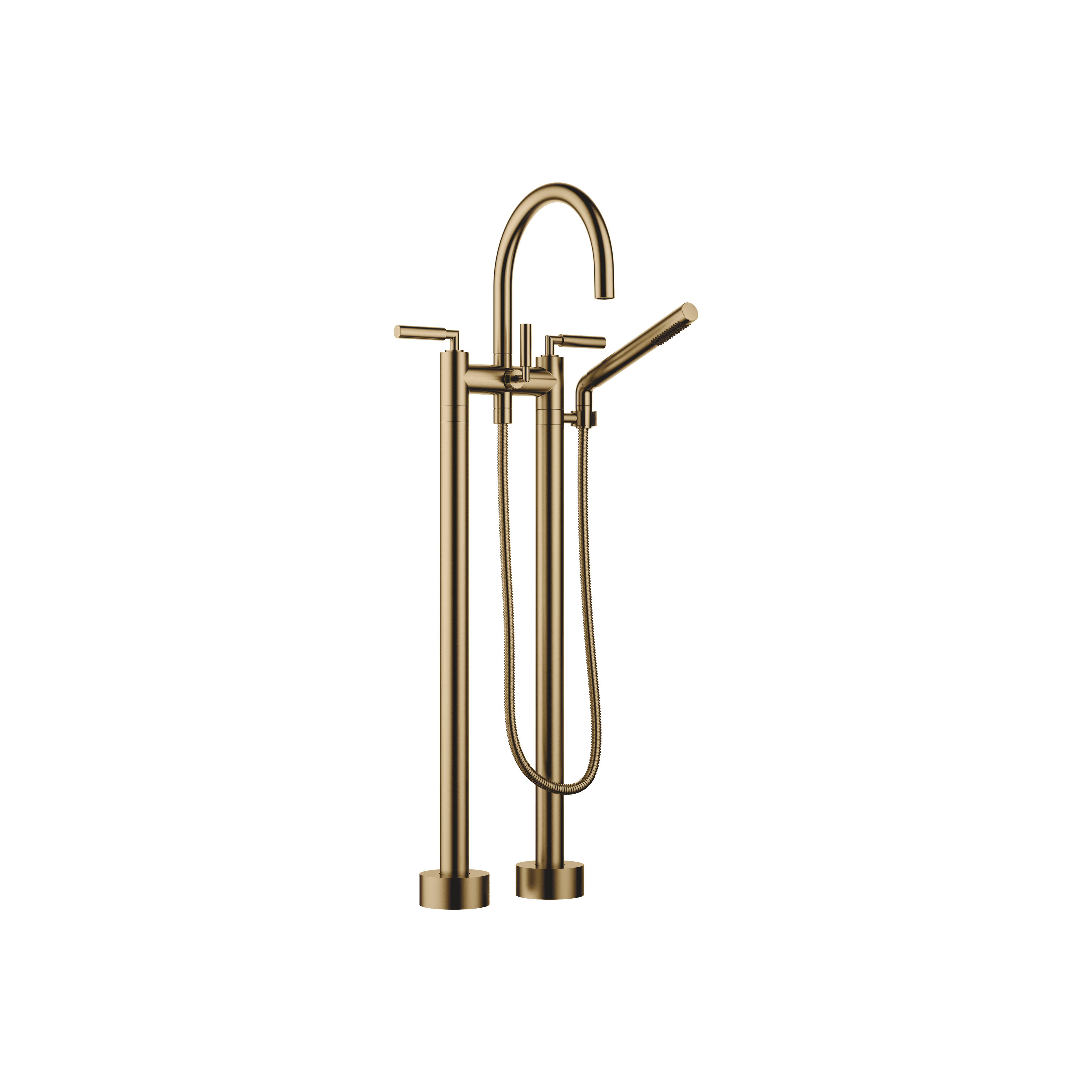 TARA Two-hole bath mixer for free-standing assembly with hand shower set in Brushed Dark Brass (PVD)