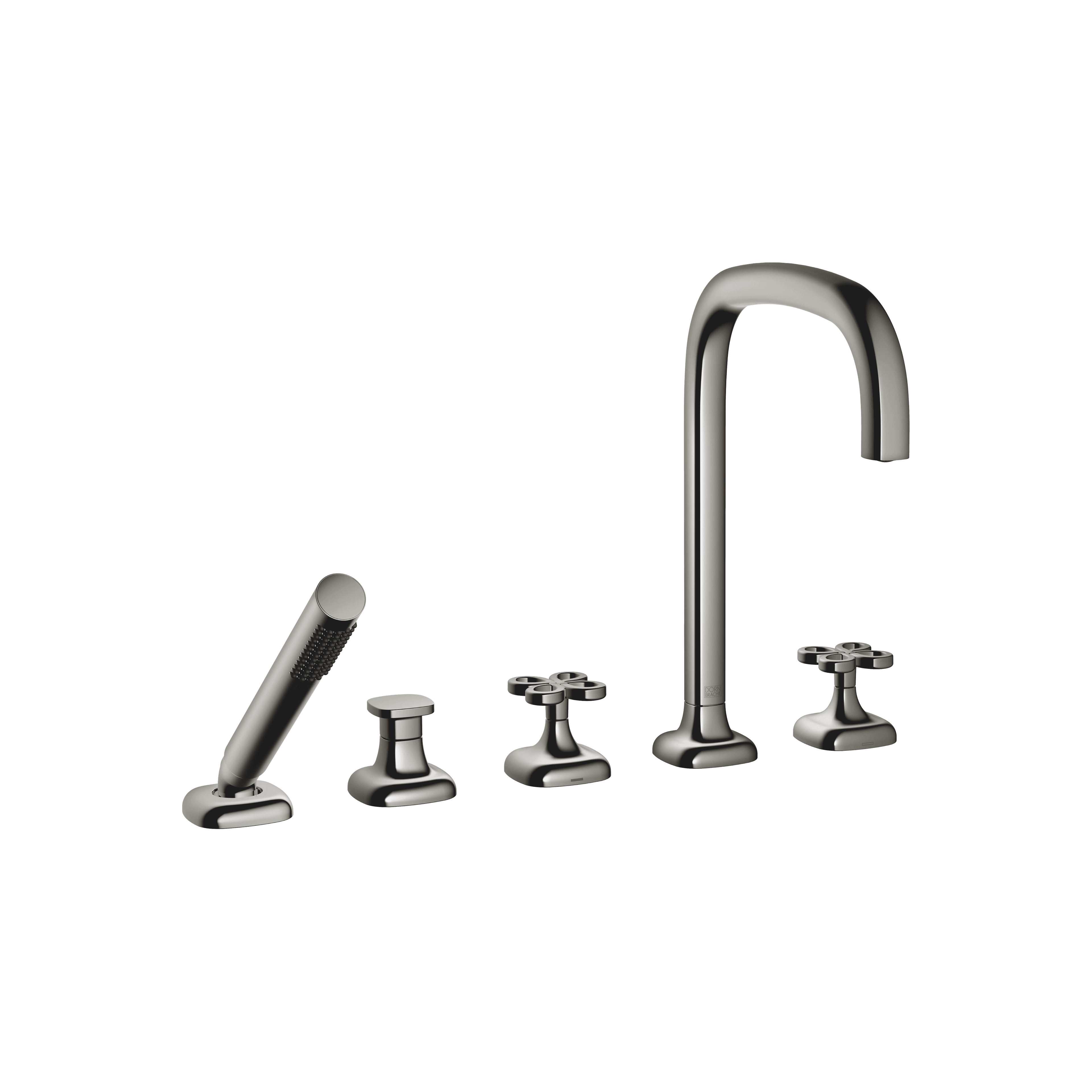 Five-hole bath mixer for deck mounting with diverter in Dark Chrome