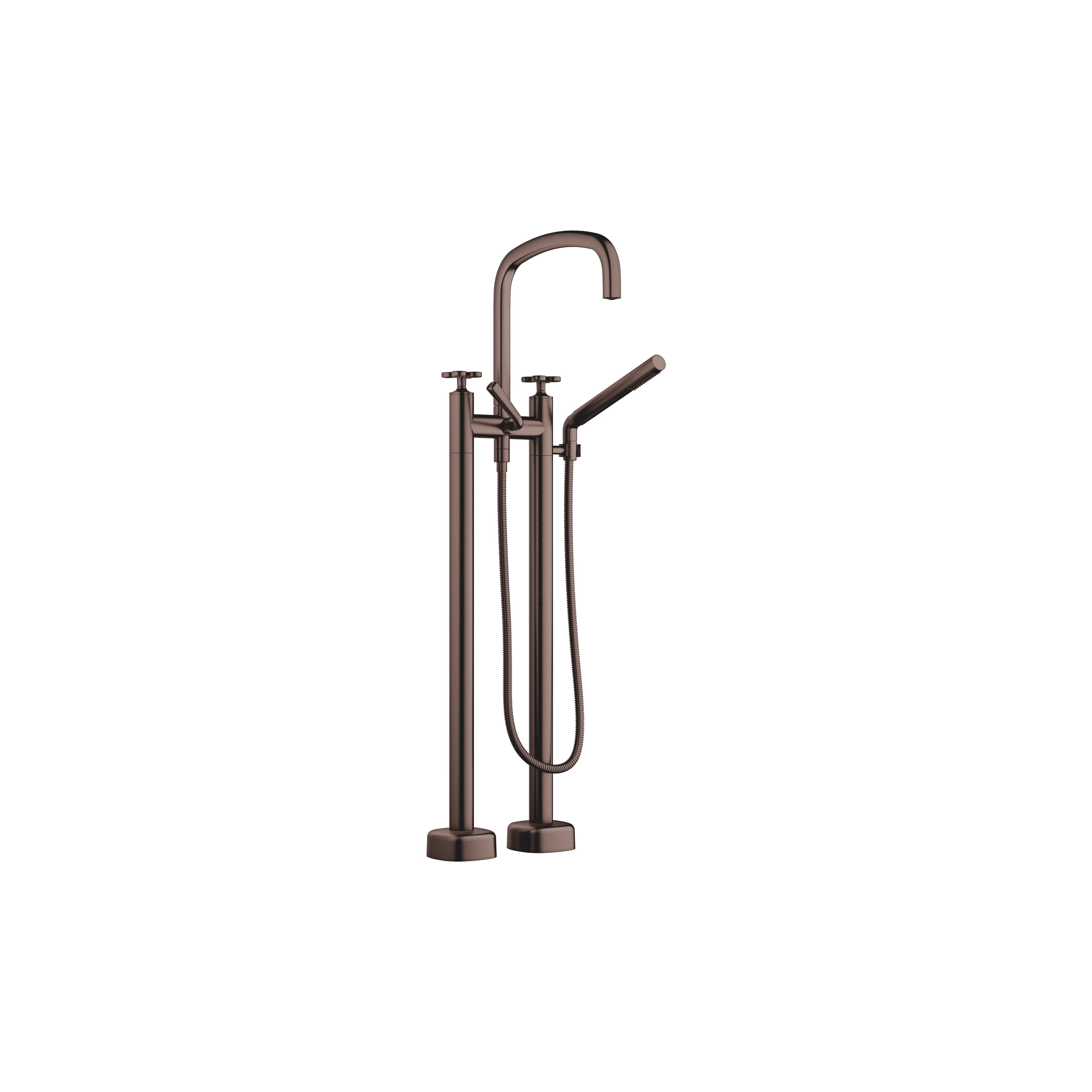 Two-hole bath mixer for free-standing assembly with hand shower set in Brushed Dark Bronze (PVD)