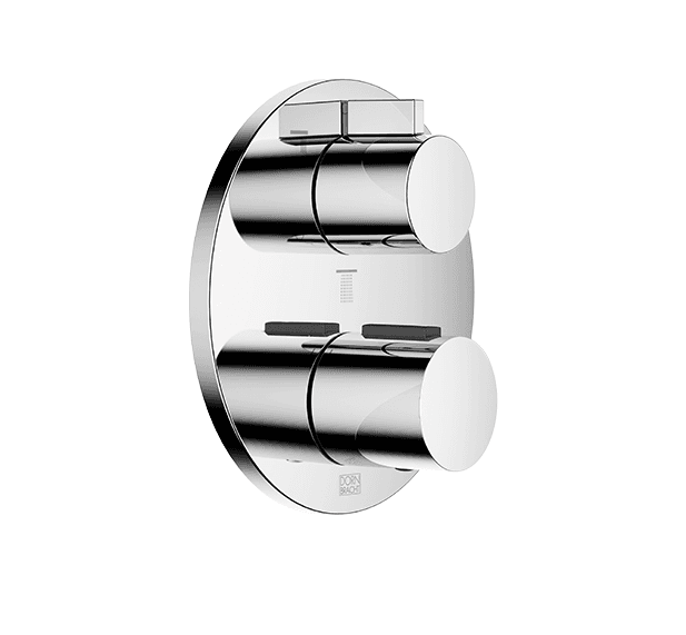 Concealed thermostat with three function volume control in Brushed Chrome