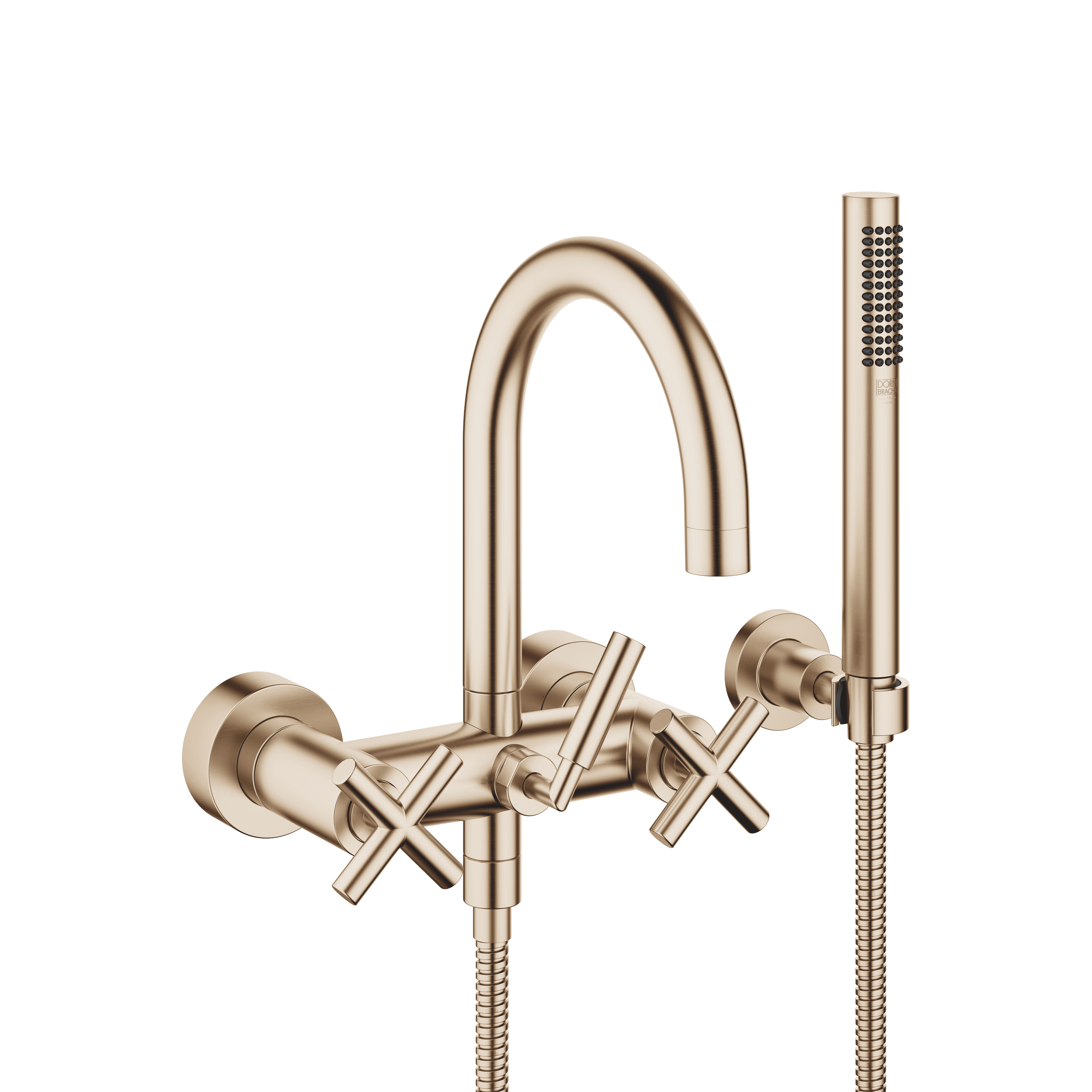 TARA Bath mixer for wall mounting with hand shower set in Brushed Champagne (22kt Gold)