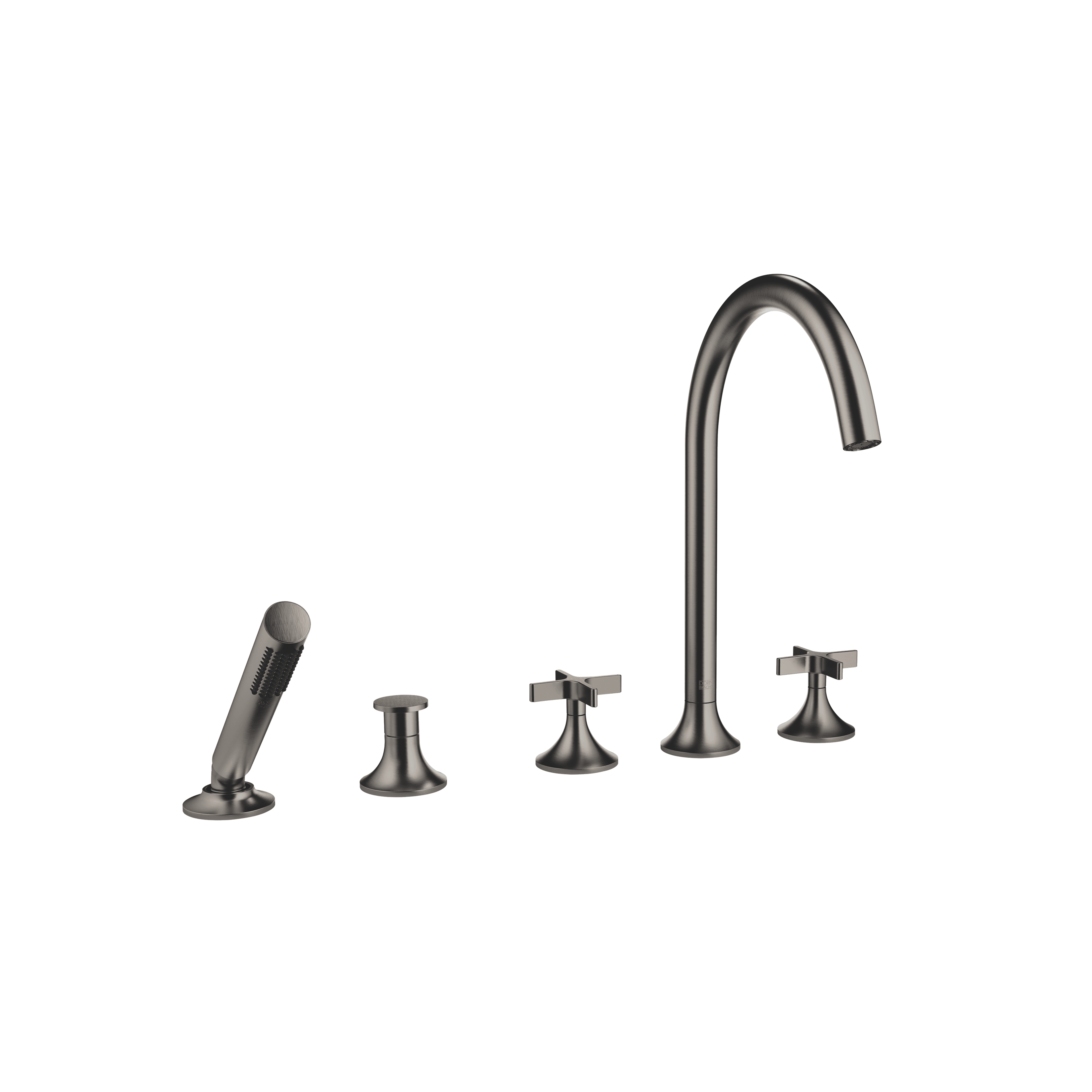 VAIA Five-hole bath mixer for deck mounting with diverter in Brushed Dark Platinum