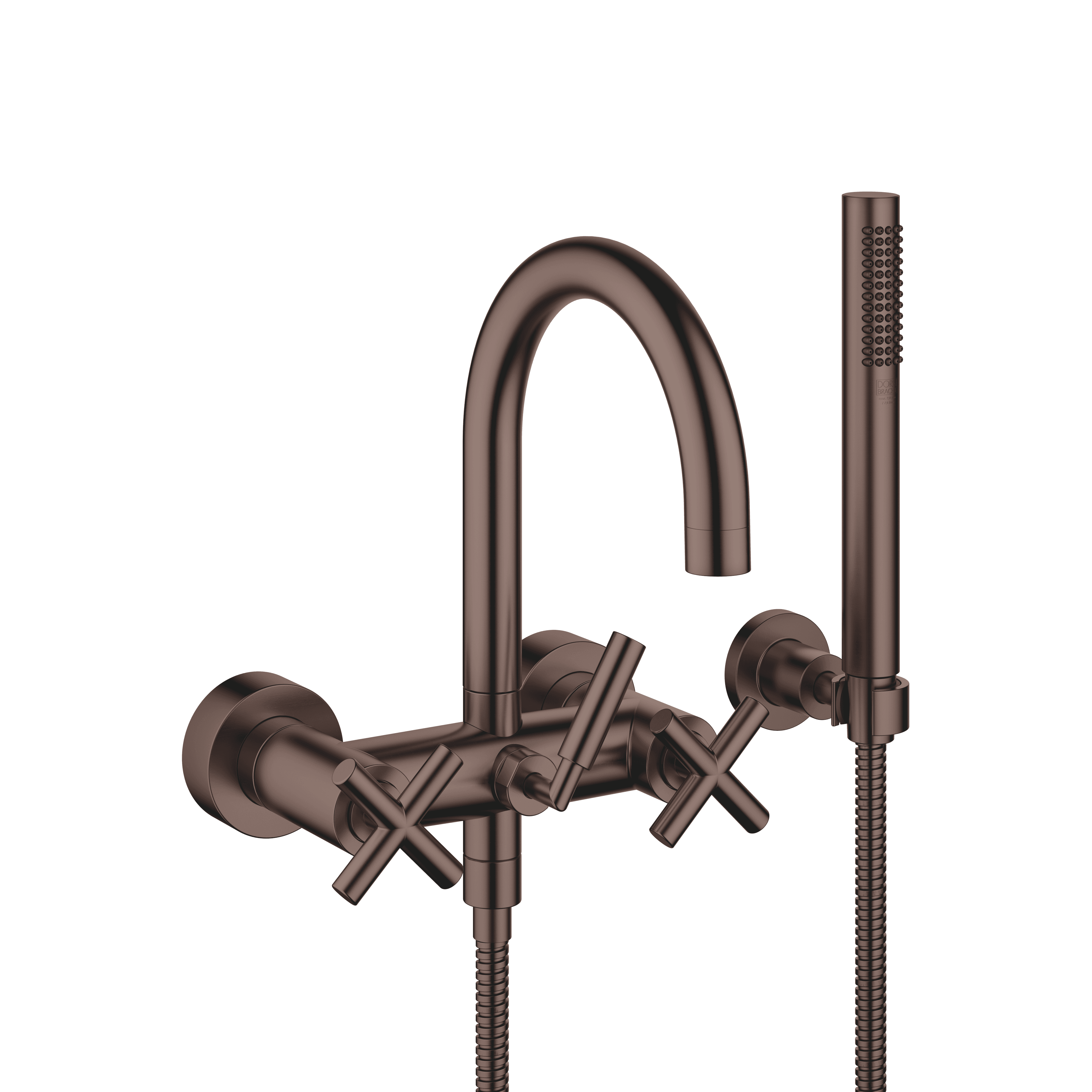 TARA Bath mixer for wall mounting with hand shower set in Brushed Dark Bronze (PVD)