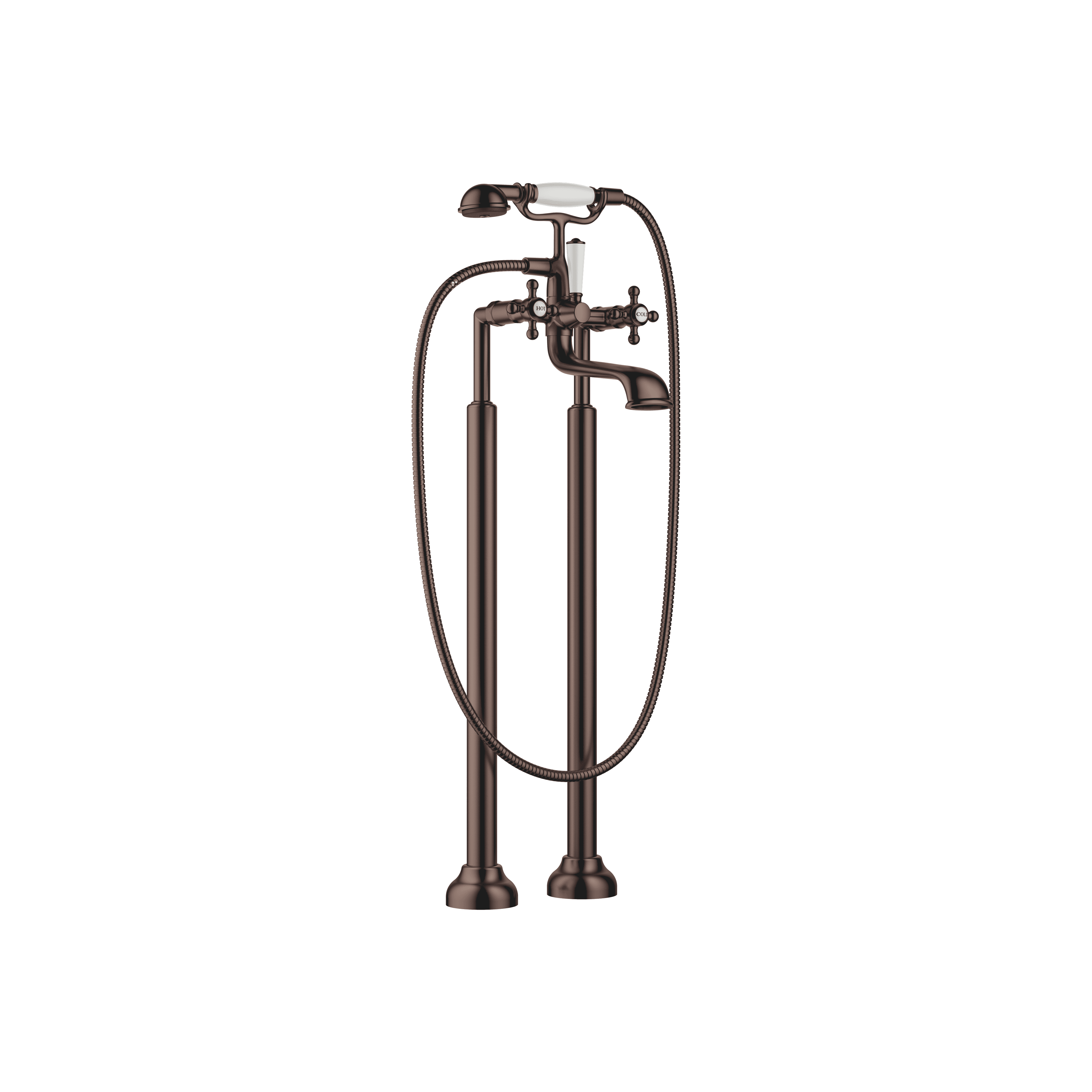 MADISON Two-hole bath mixer for free-standing assembly with hand shower set in Brushed Dark Bronze (PVD)