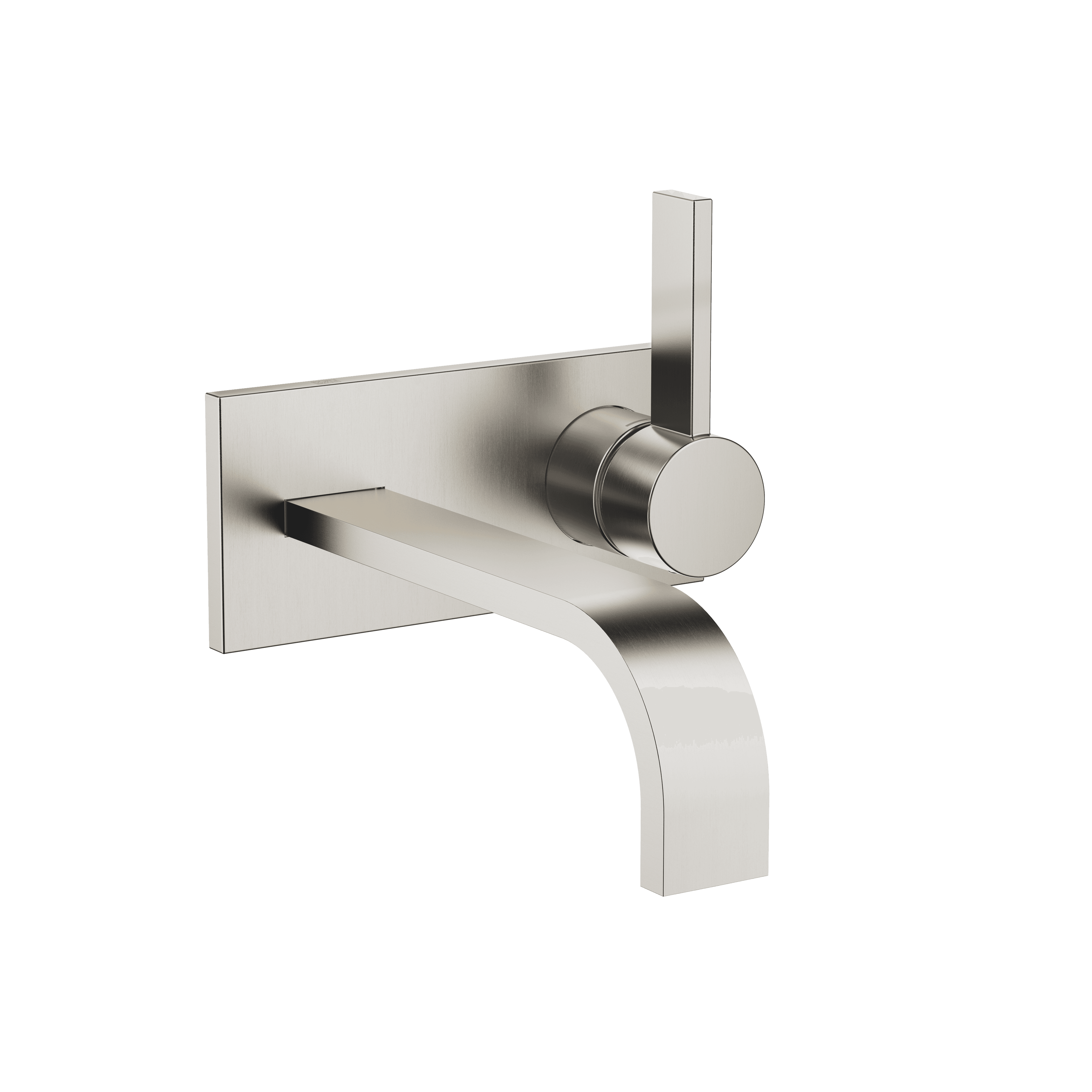 MEM Wall-mounted single-lever basin mixer with cover plate without pop-up waste in Brushed Platinum