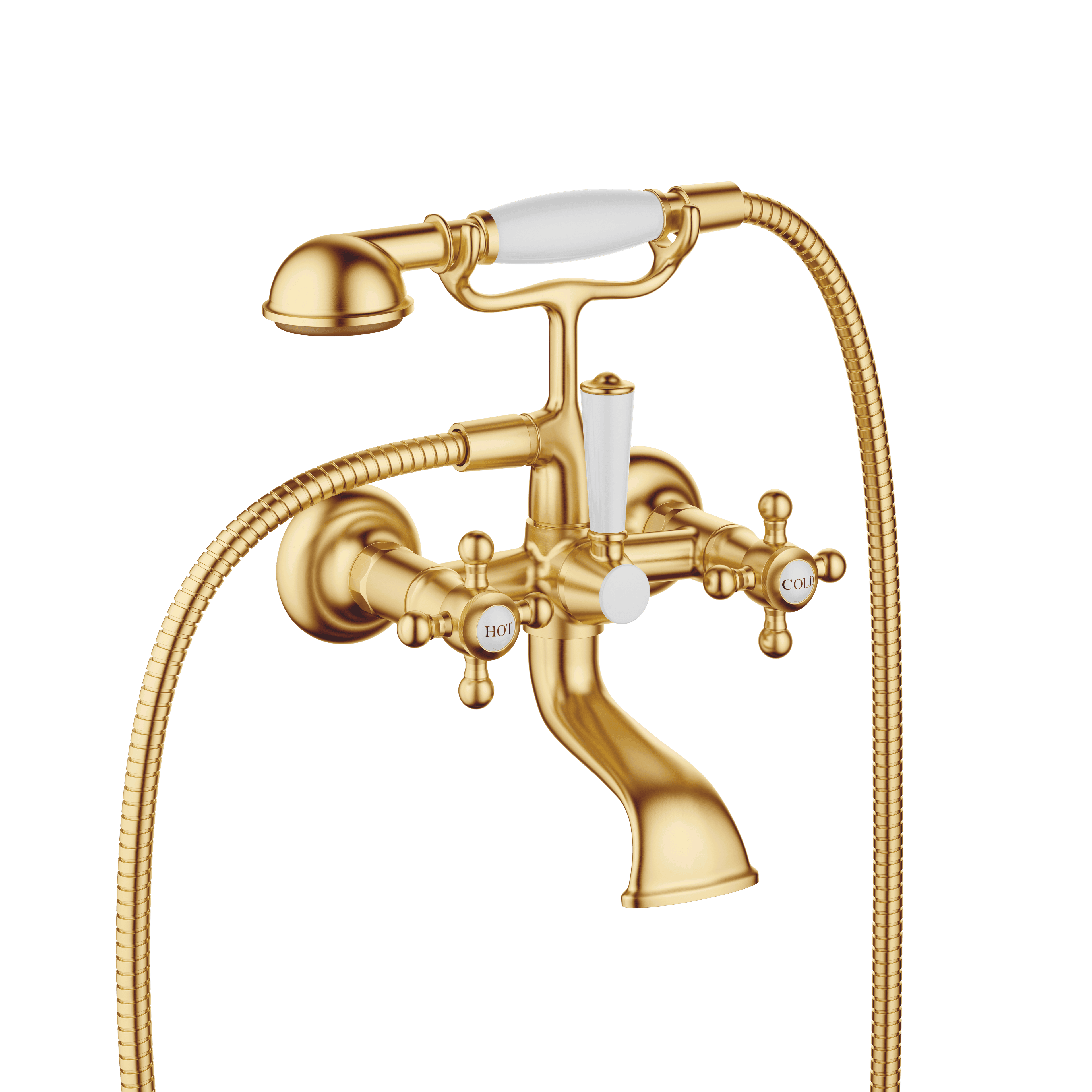 MADISON Bath mixer for wall mounting with hand shower set in Brushed Durabrass (23kt Gold)