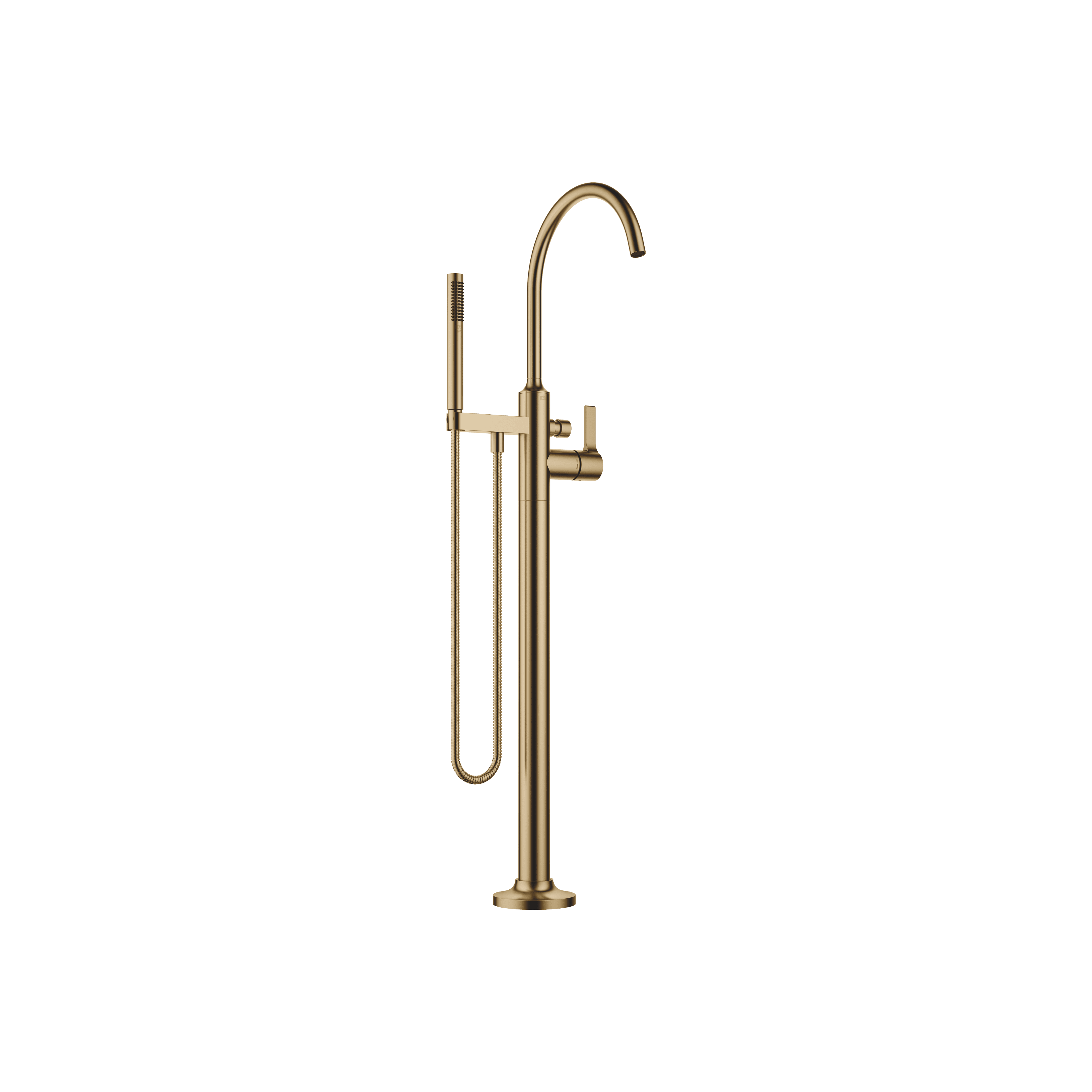 VAIA Single-lever bath mixer with stand pipe for free-standing assembly with hand shower set in Brushed Dark Brass (PVD)