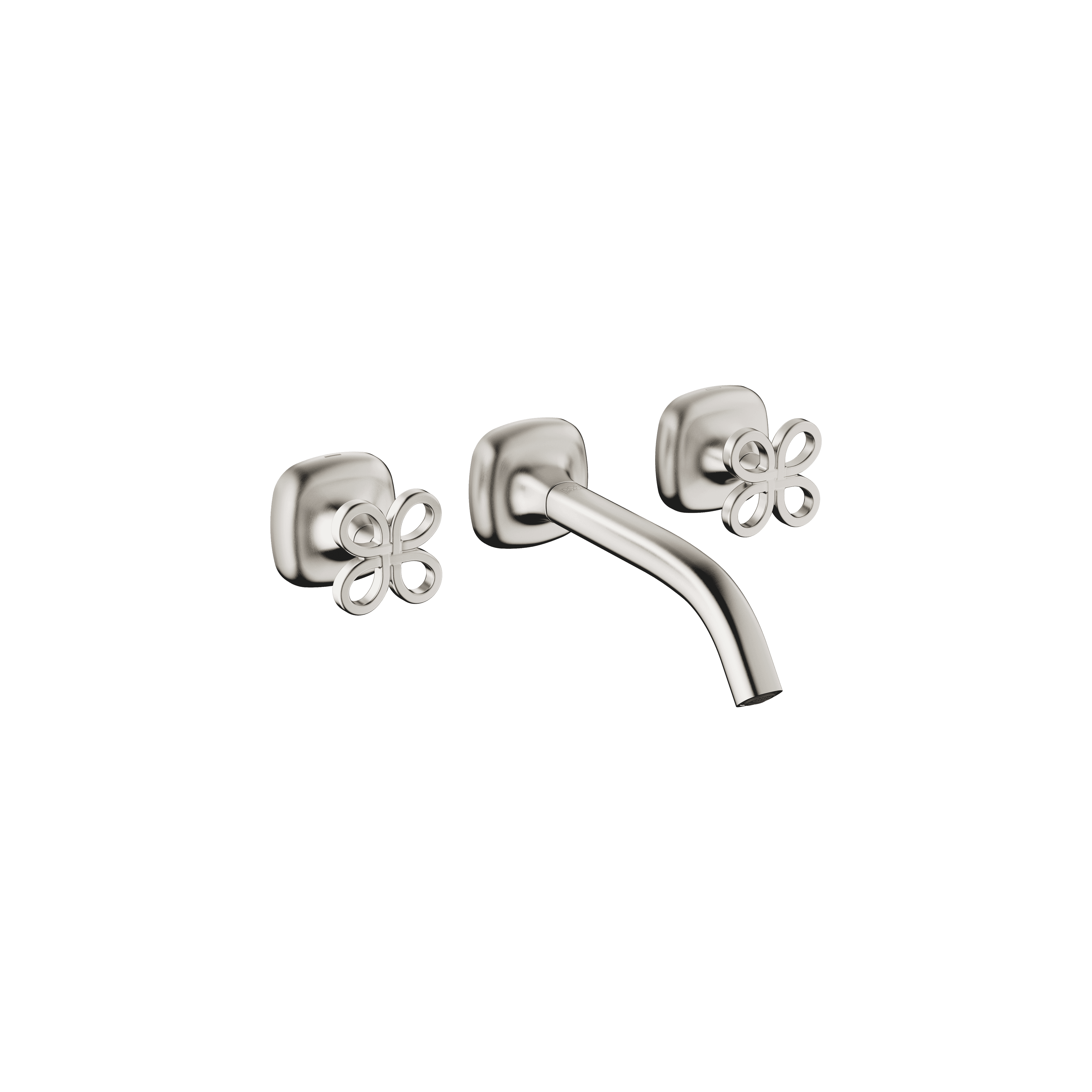 Wall-mounted basin mixer without pop-up waste in Brushed Platinum