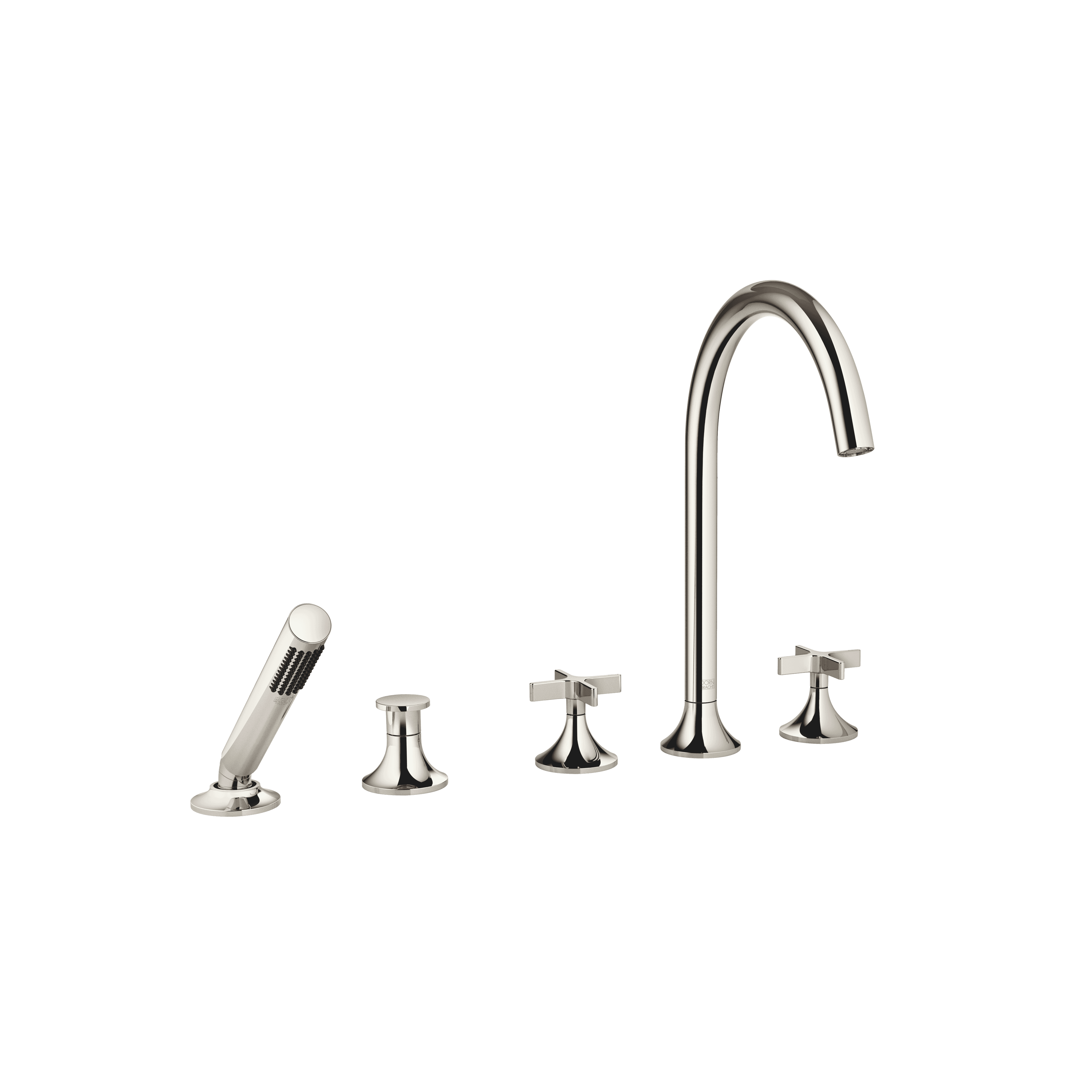 VAIA Five-hole bath mixer for deck mounting with diverter in Platinum