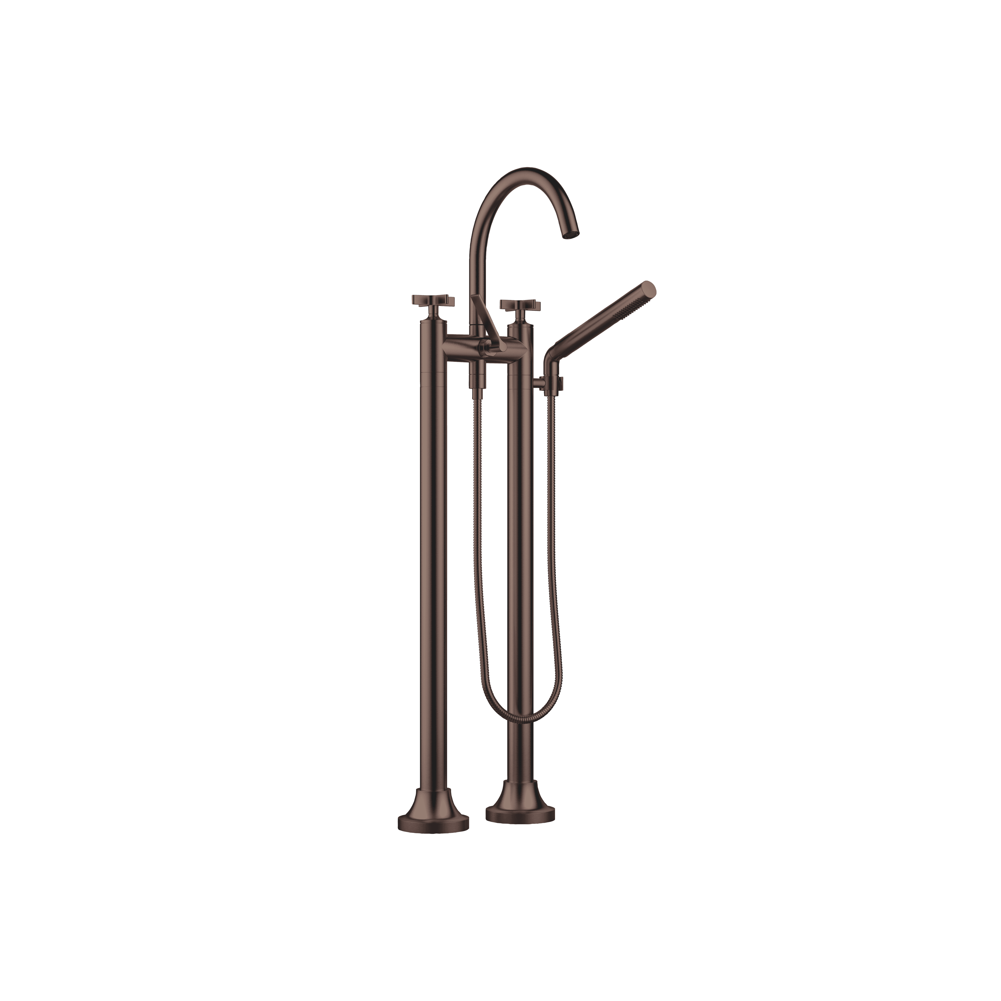 VAIA Two-hole bath mixer for free-standing assembly with hand shower set in Brushed Dark Bronze (PVD)