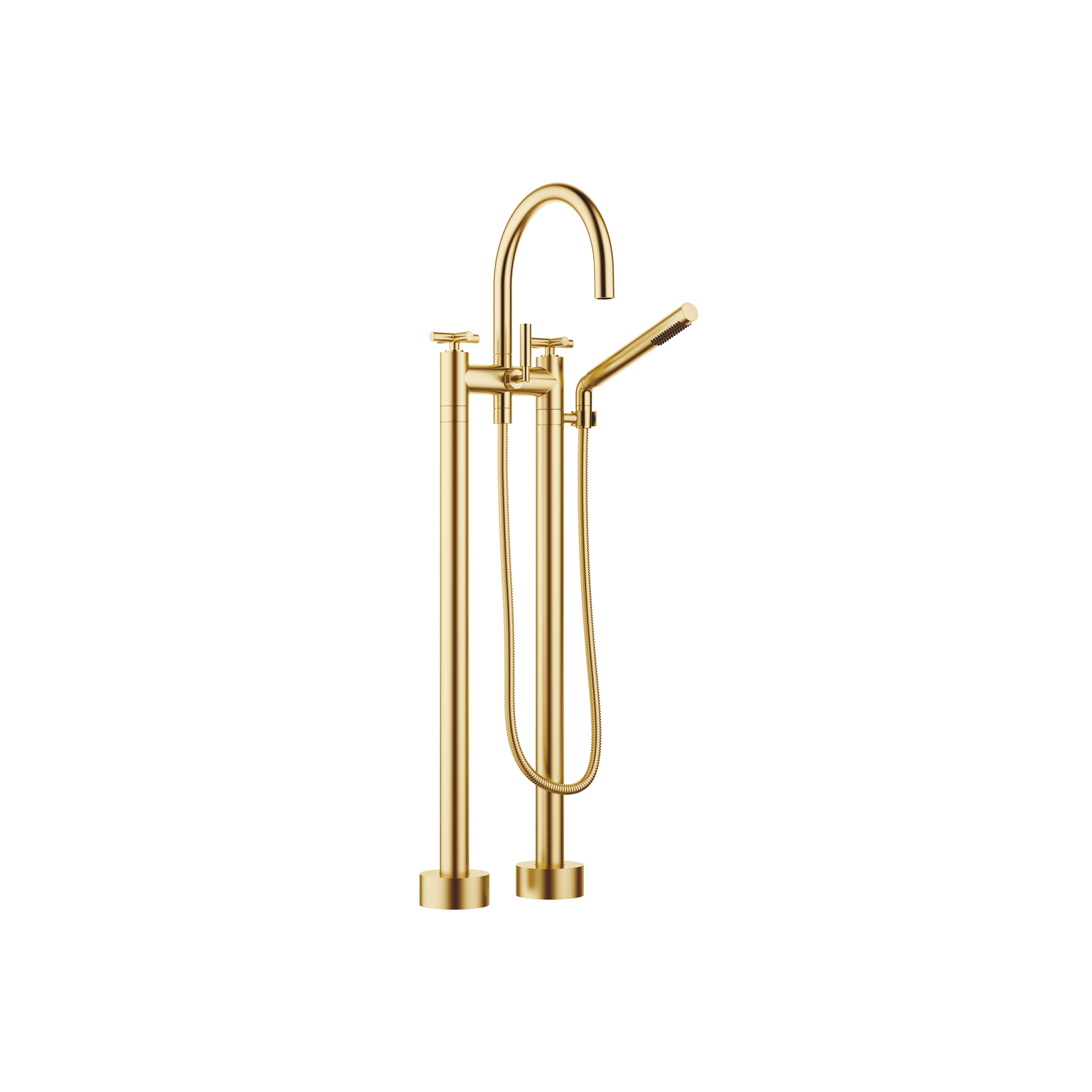 TARA Two-hole bath mixer for free-standing assembly with hand shower set in Brushed Durabrass (23kt Gold)