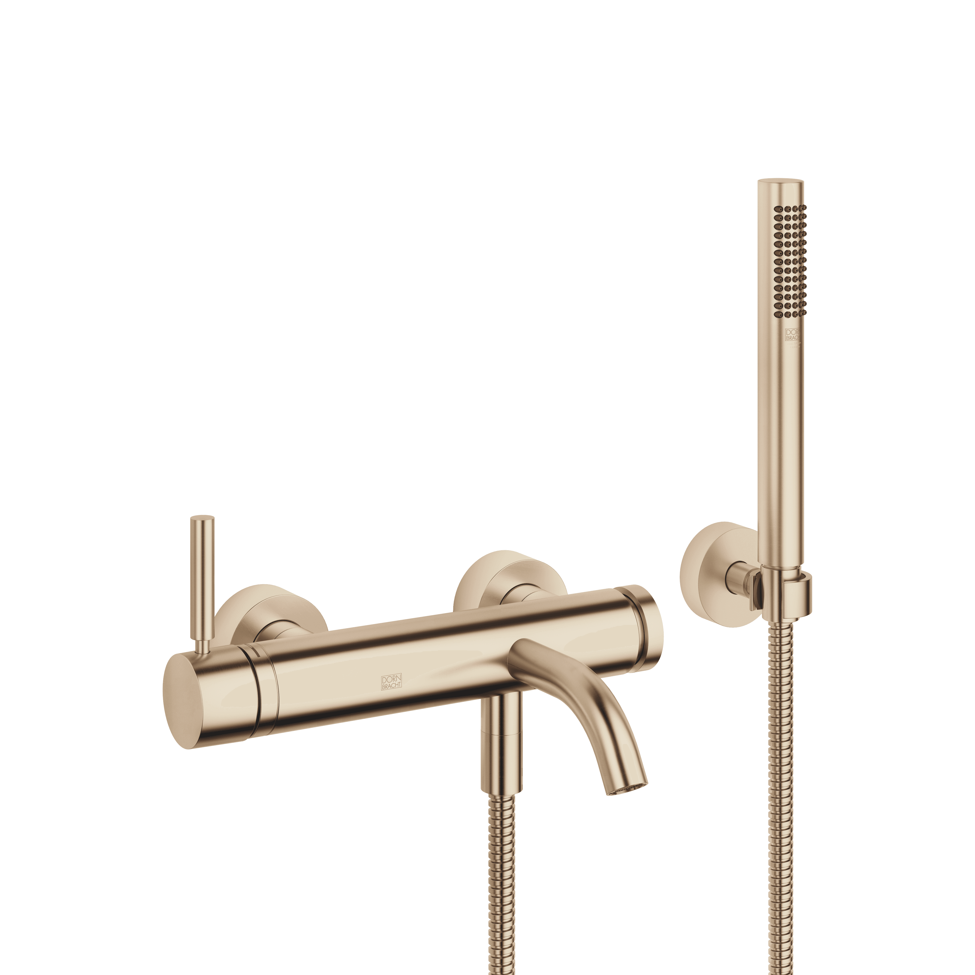 META Single-lever bath mixer for wall mounting with hand shower set in Brushed Light Gold (PVD)