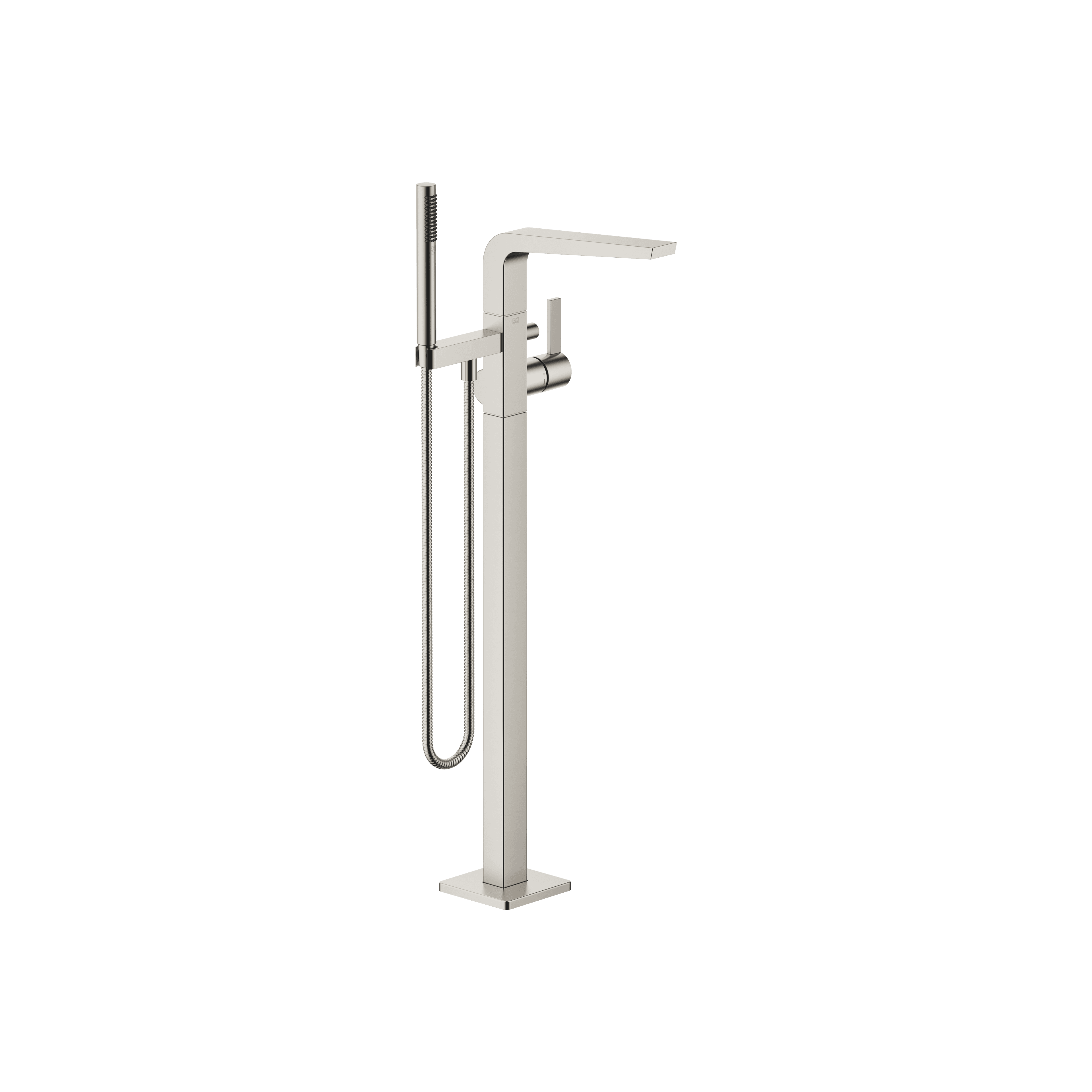 CL.1 Single-lever bath mixer with stand pipe for free-standing assembly with hand shower set in Brushed Platinum