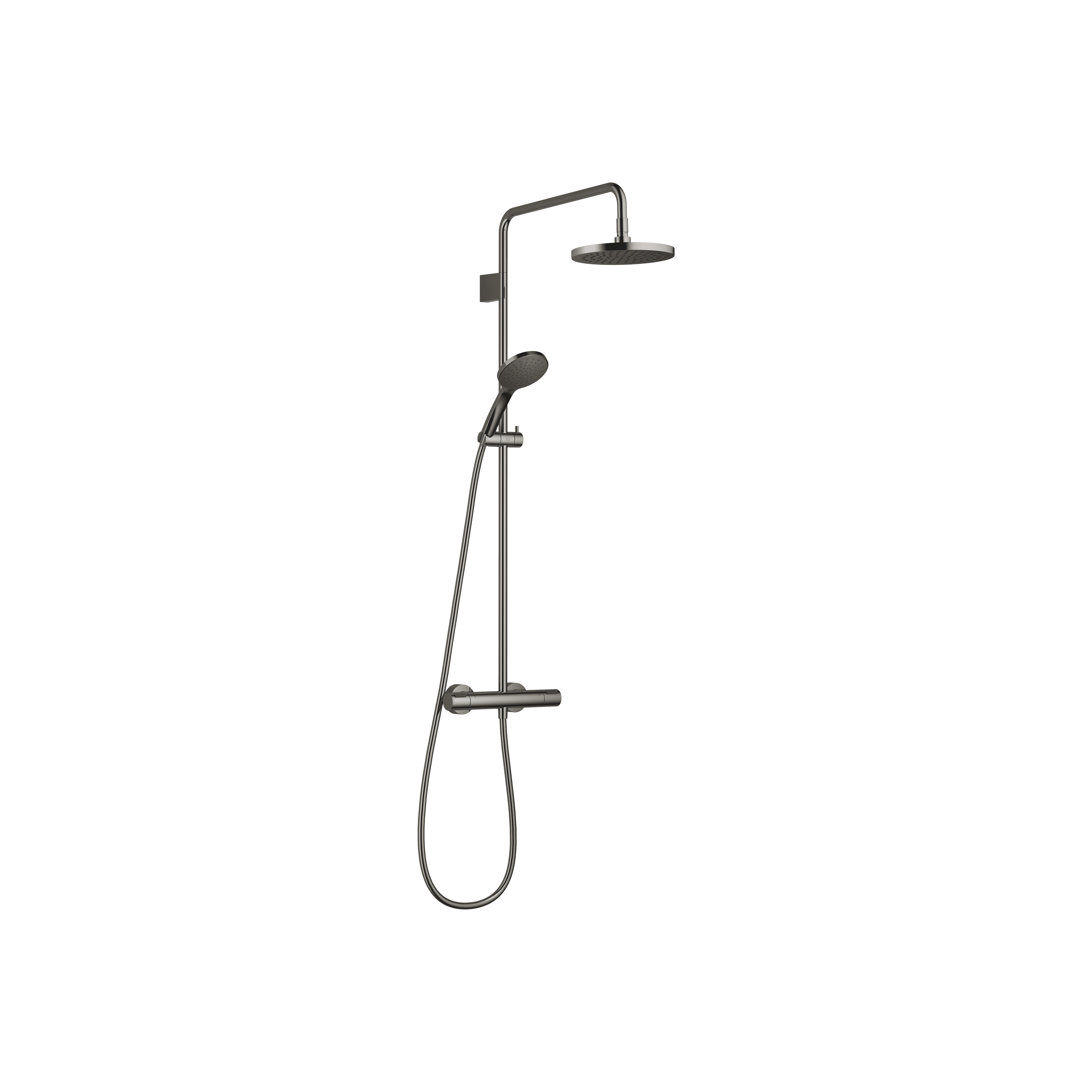 Shower pipe with shower thermostat with hand shower set 220 mm in Dark Chrome